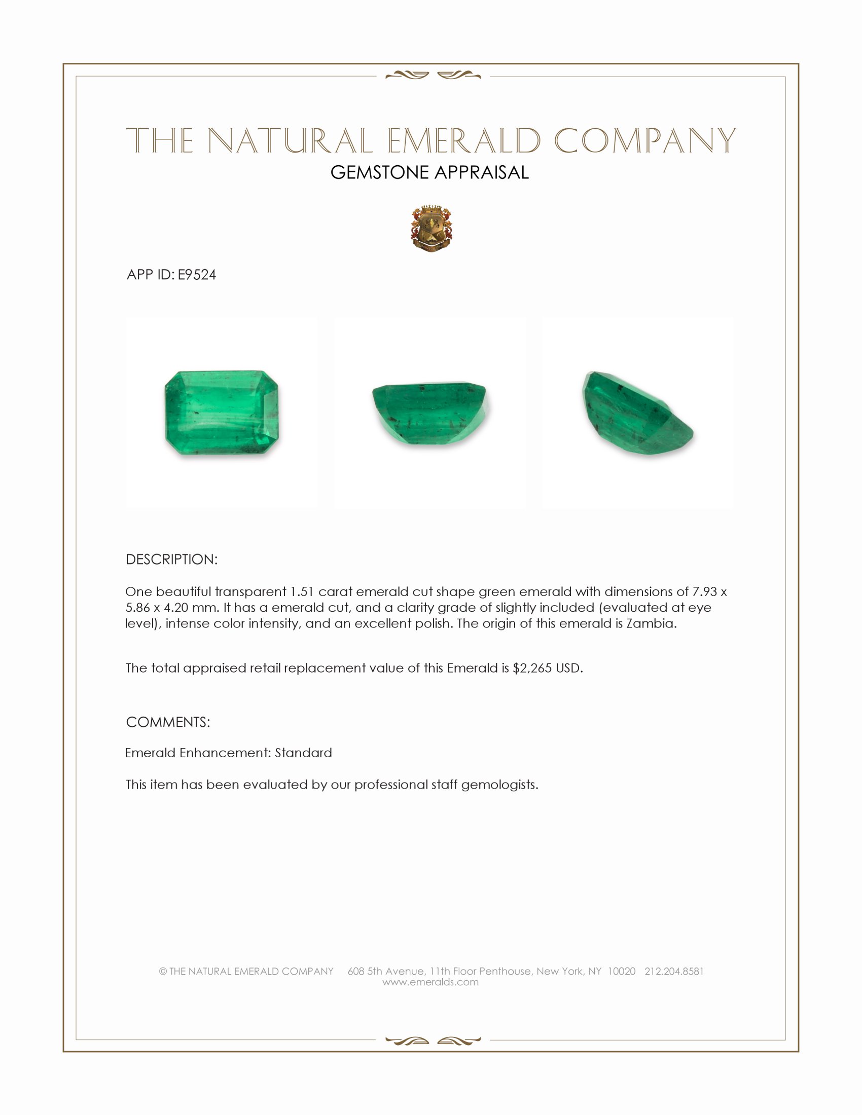 1.51 Ct. Emerald from Zambia