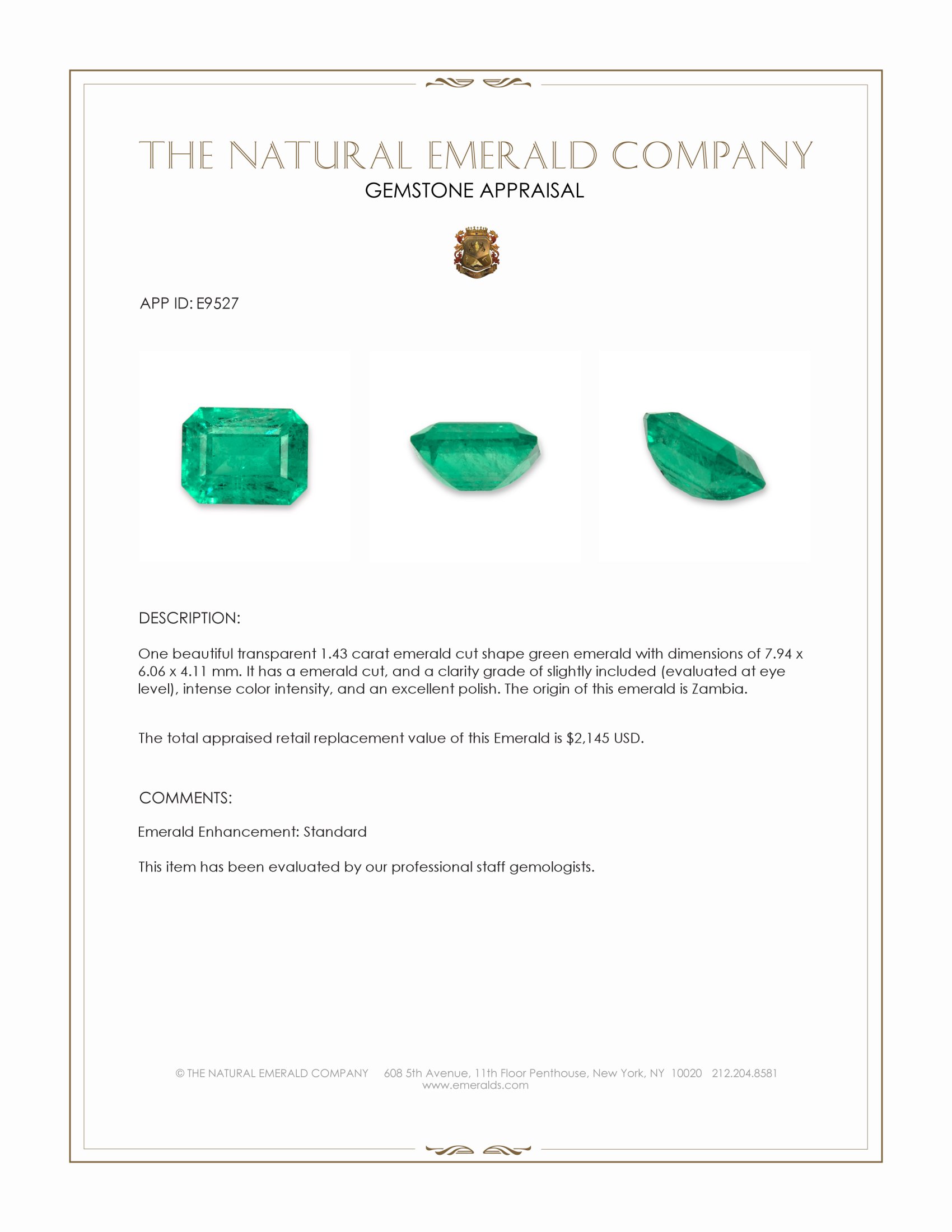 1.43 Ct. Emerald from Zambia