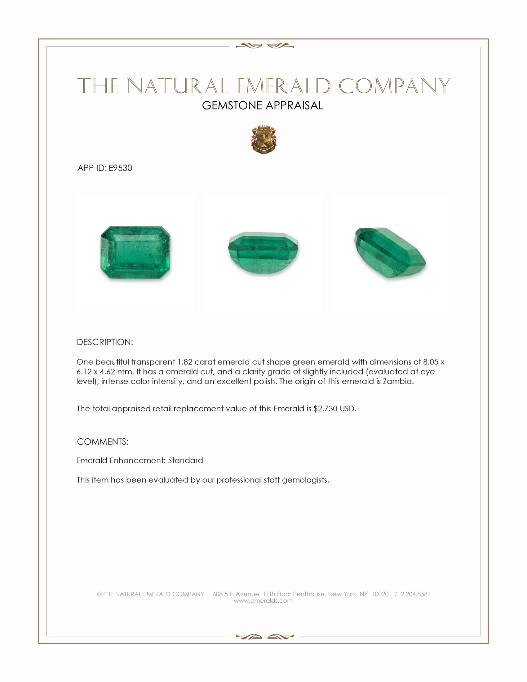 1.82 Ct. Emerald from Zambia