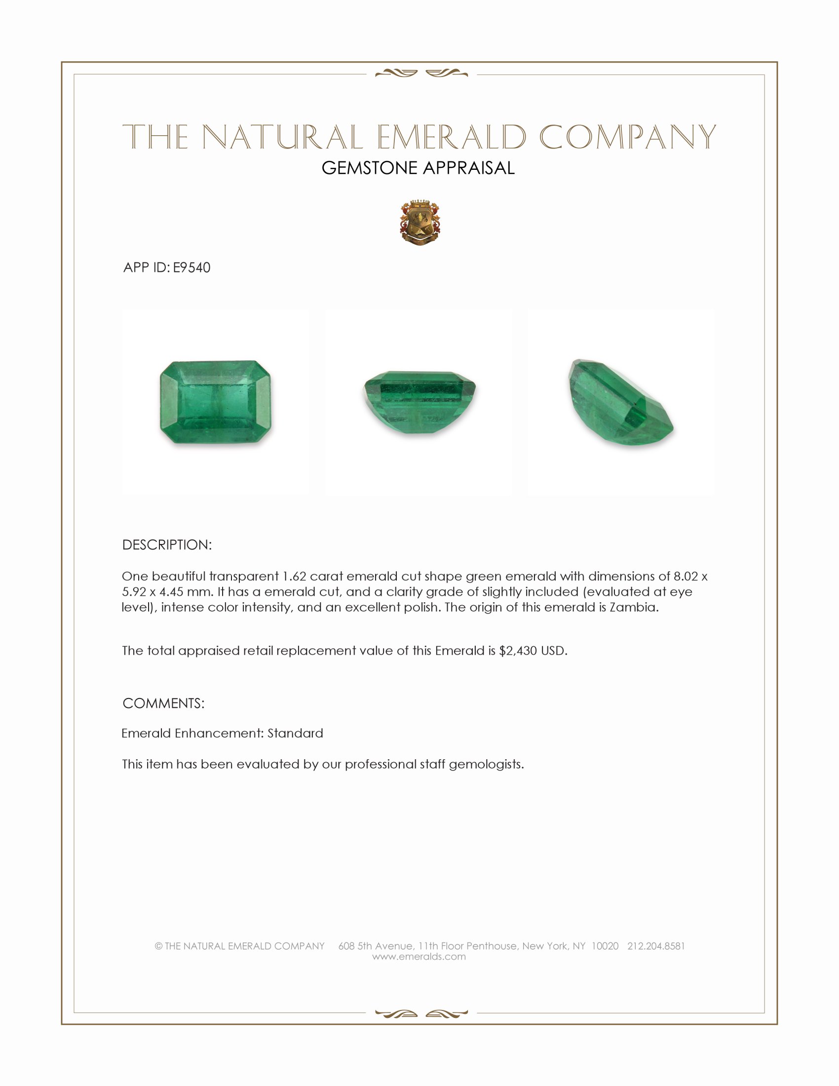 1.62 Ct. Emerald from Zambia
