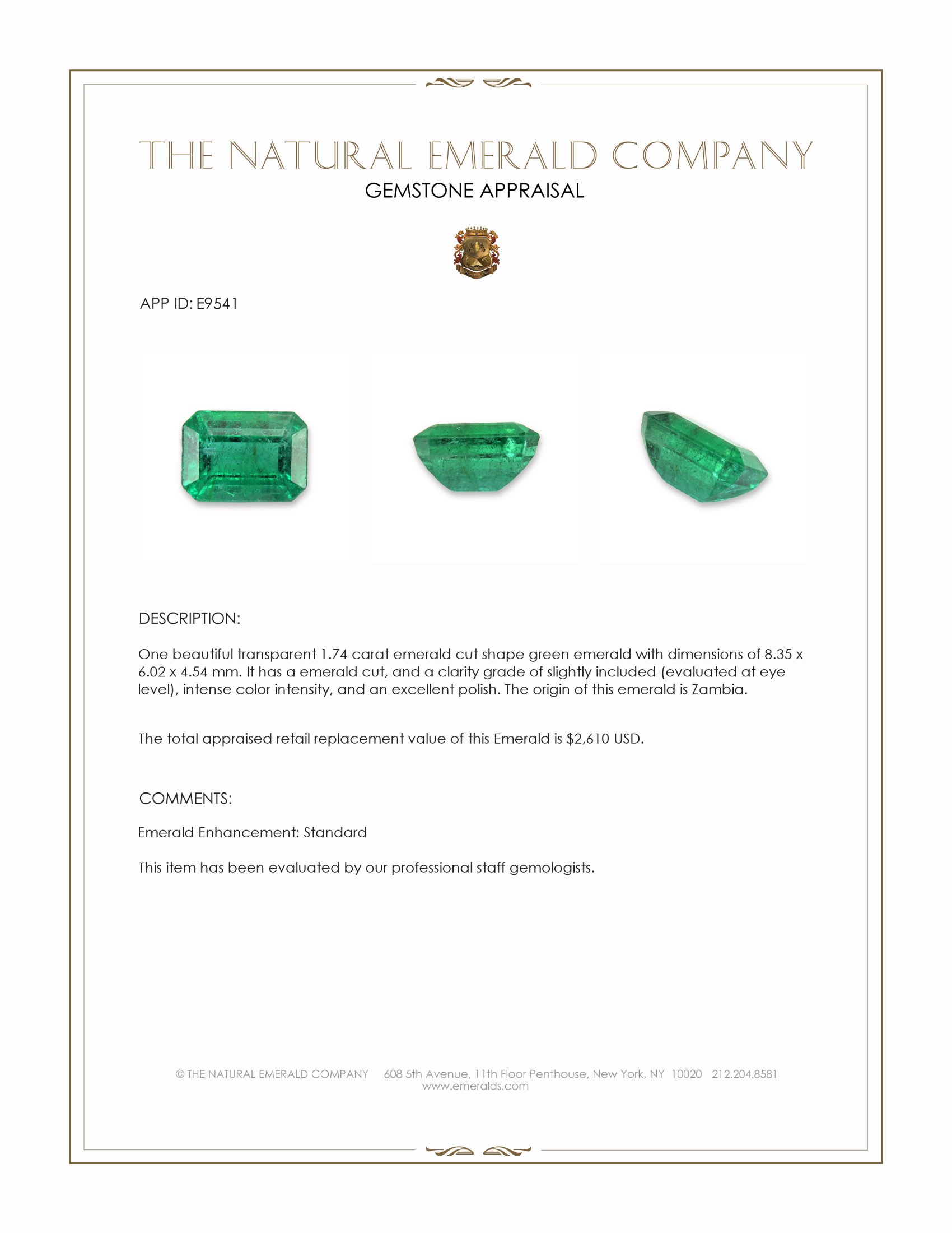 1.74 Ct. Emerald from Zambia