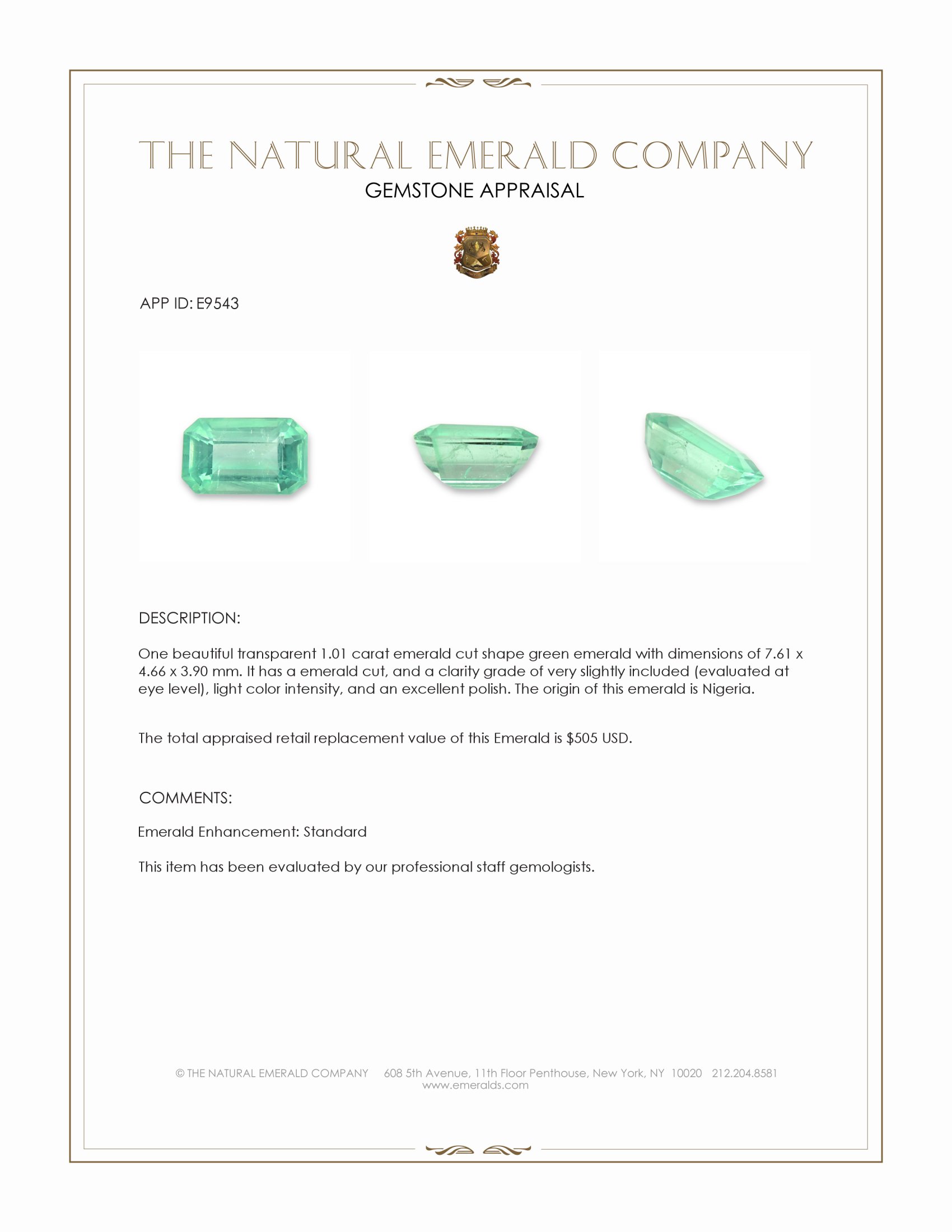 1.01 Ct. Emerald from Nigeria