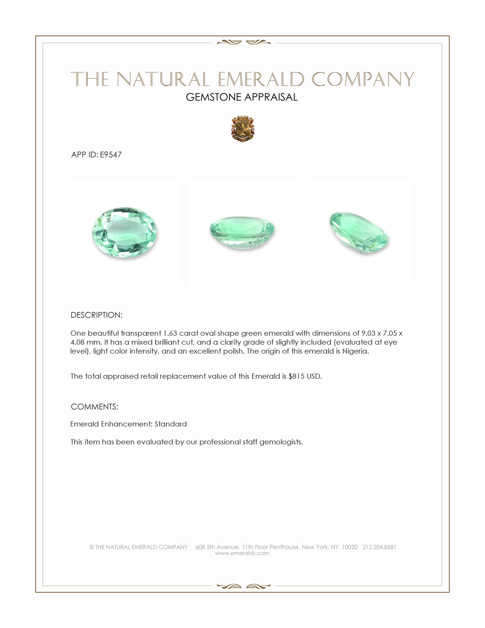1.63 Ct. Emerald from Nigeria