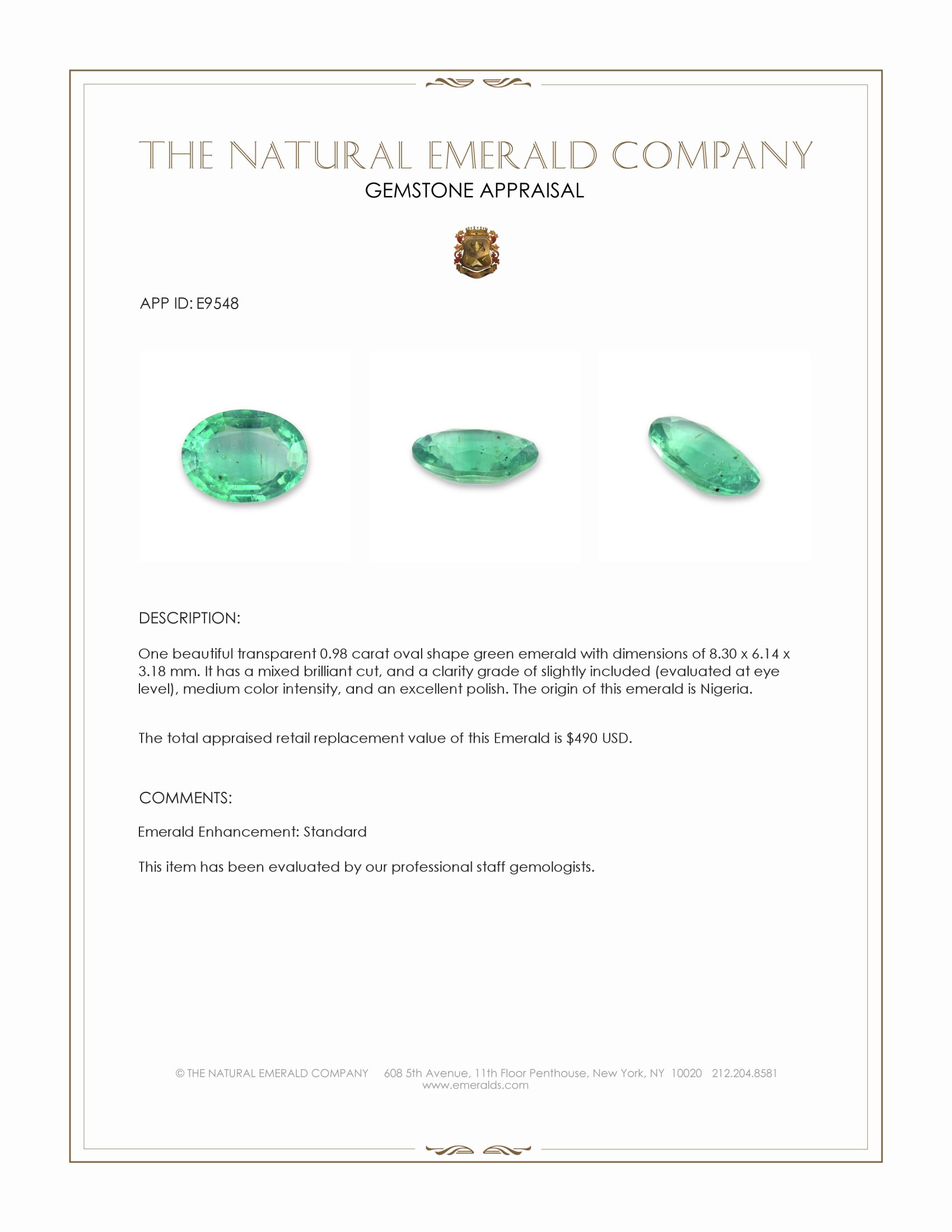 0.98 Ct. Emerald from Nigeria