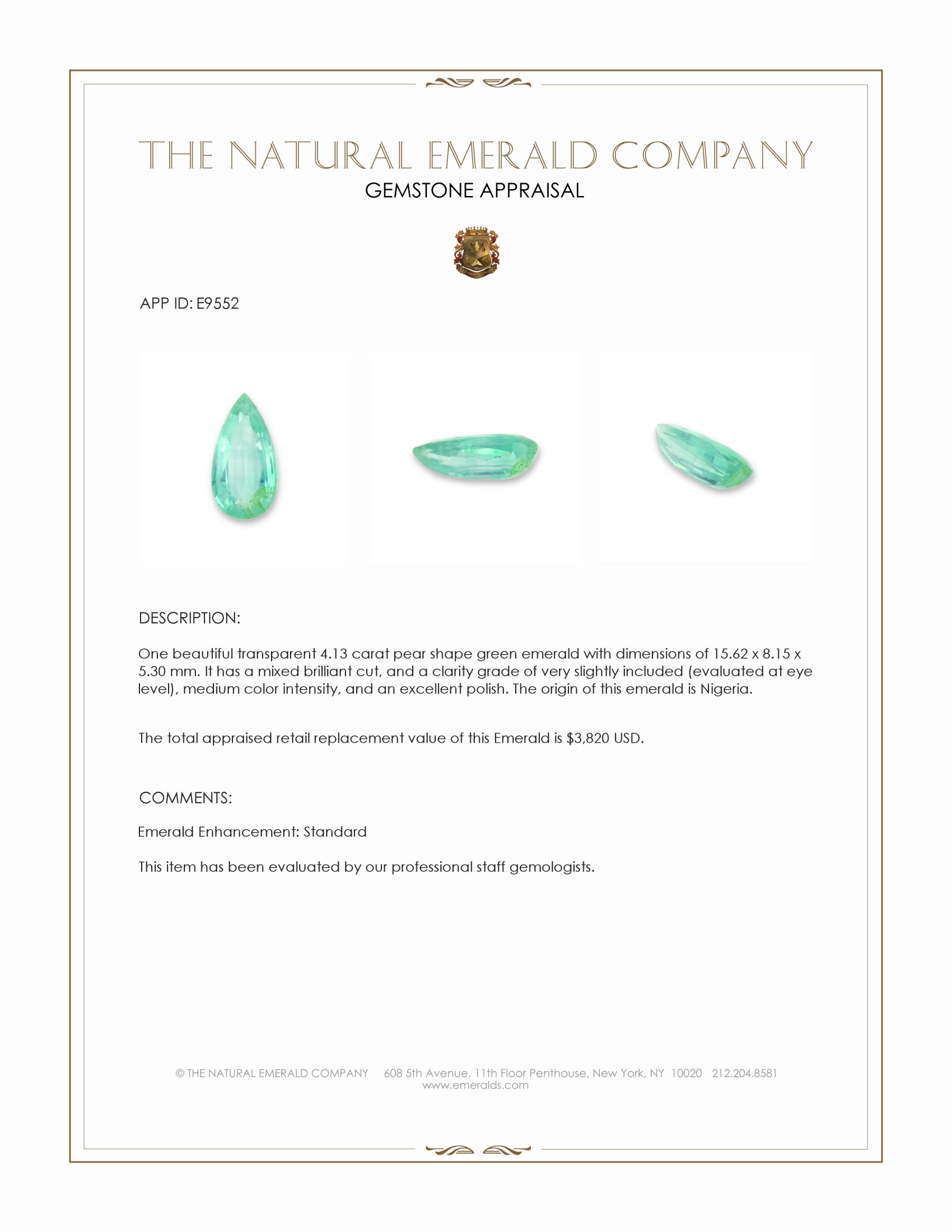 4.13 Ct. Emerald from Nigeria