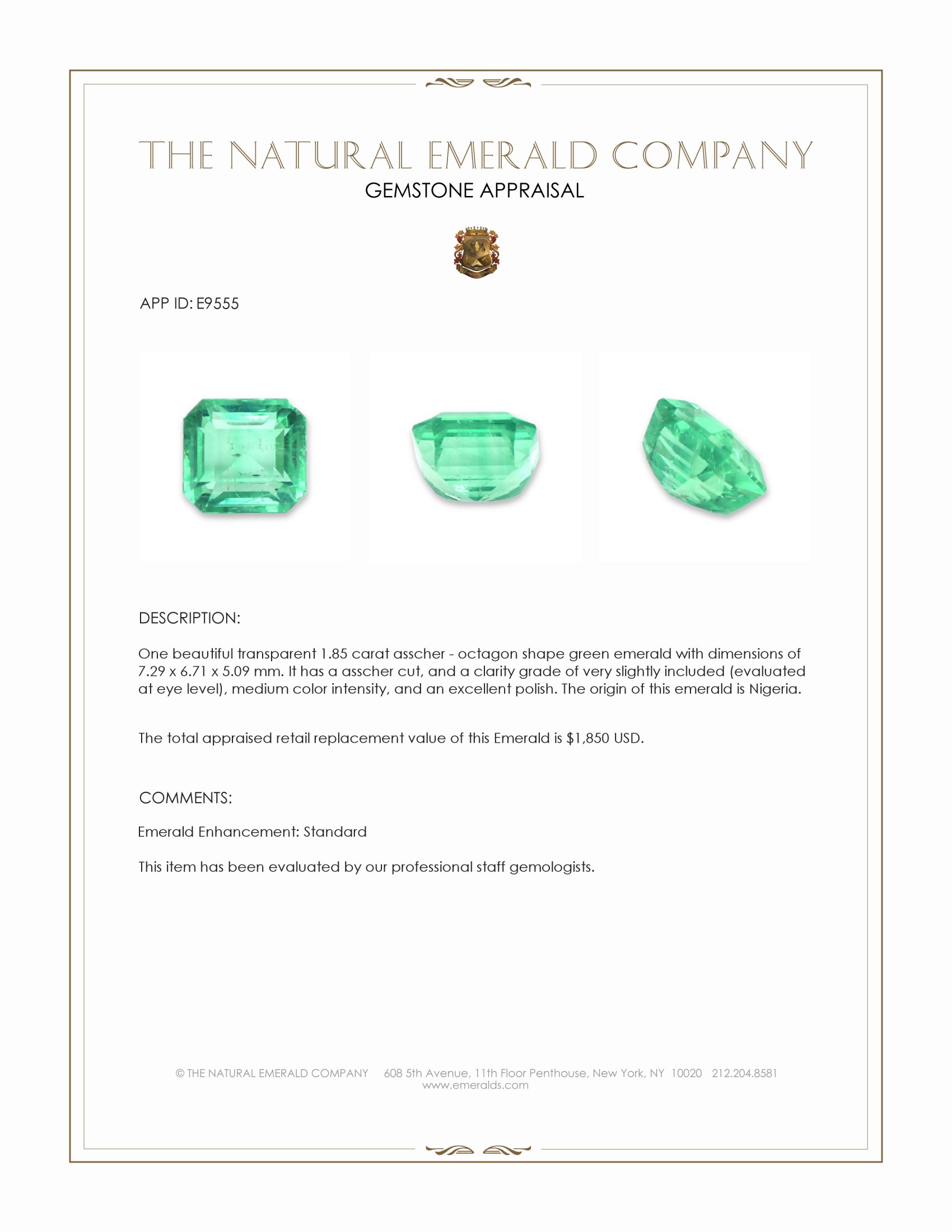 1.85 Ct. Emerald from Nigeria