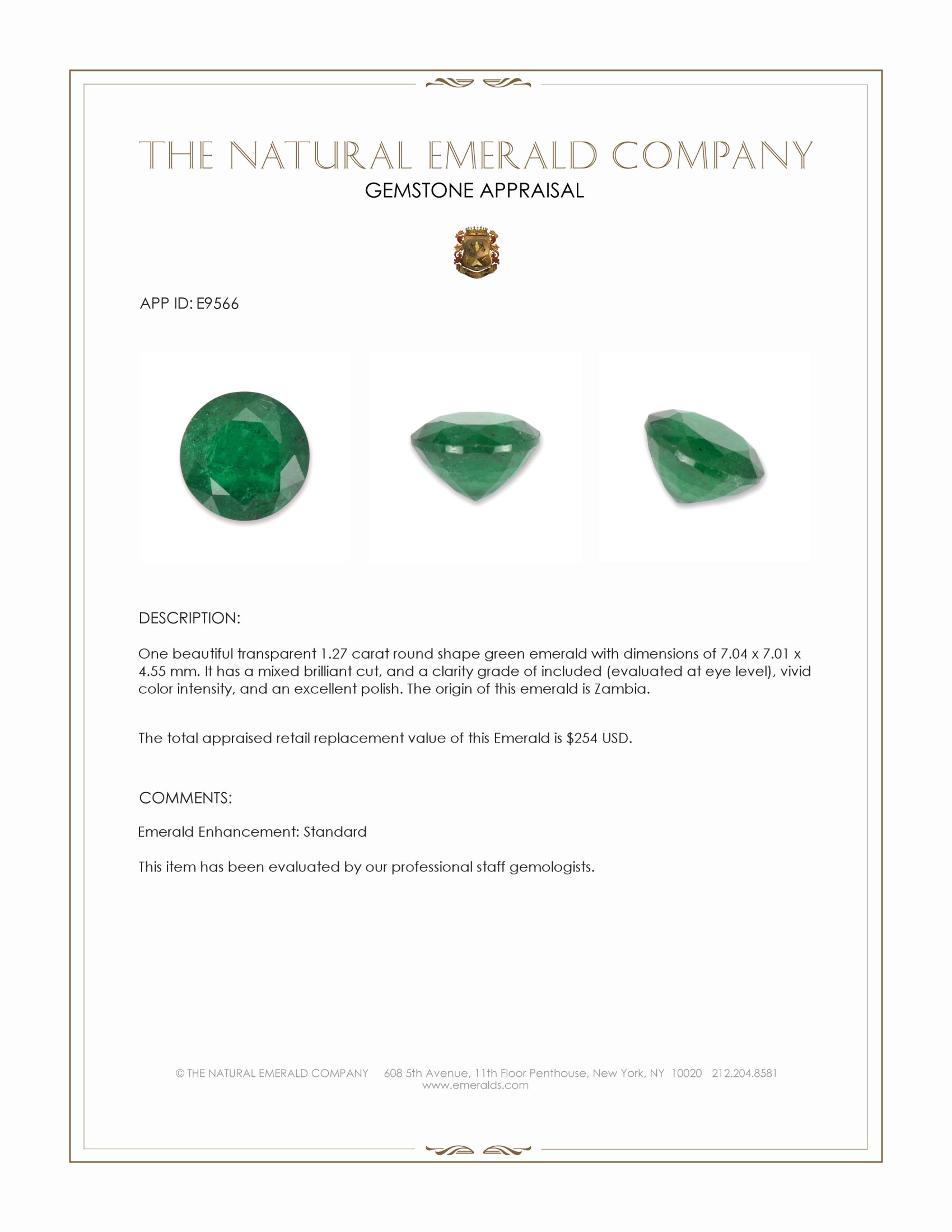 1.27 Ct. Emerald from Zambia