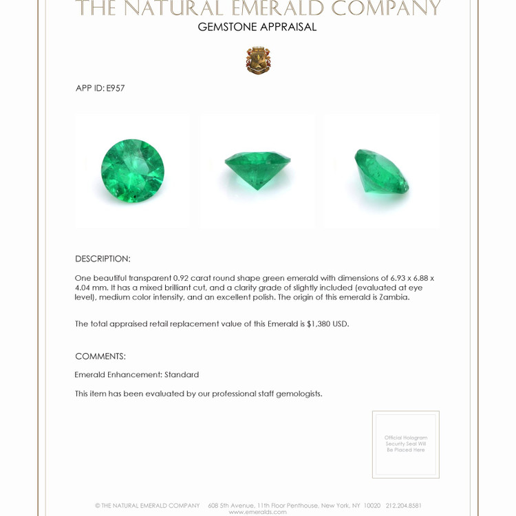 0.92 Ct. Emerald from Zambia