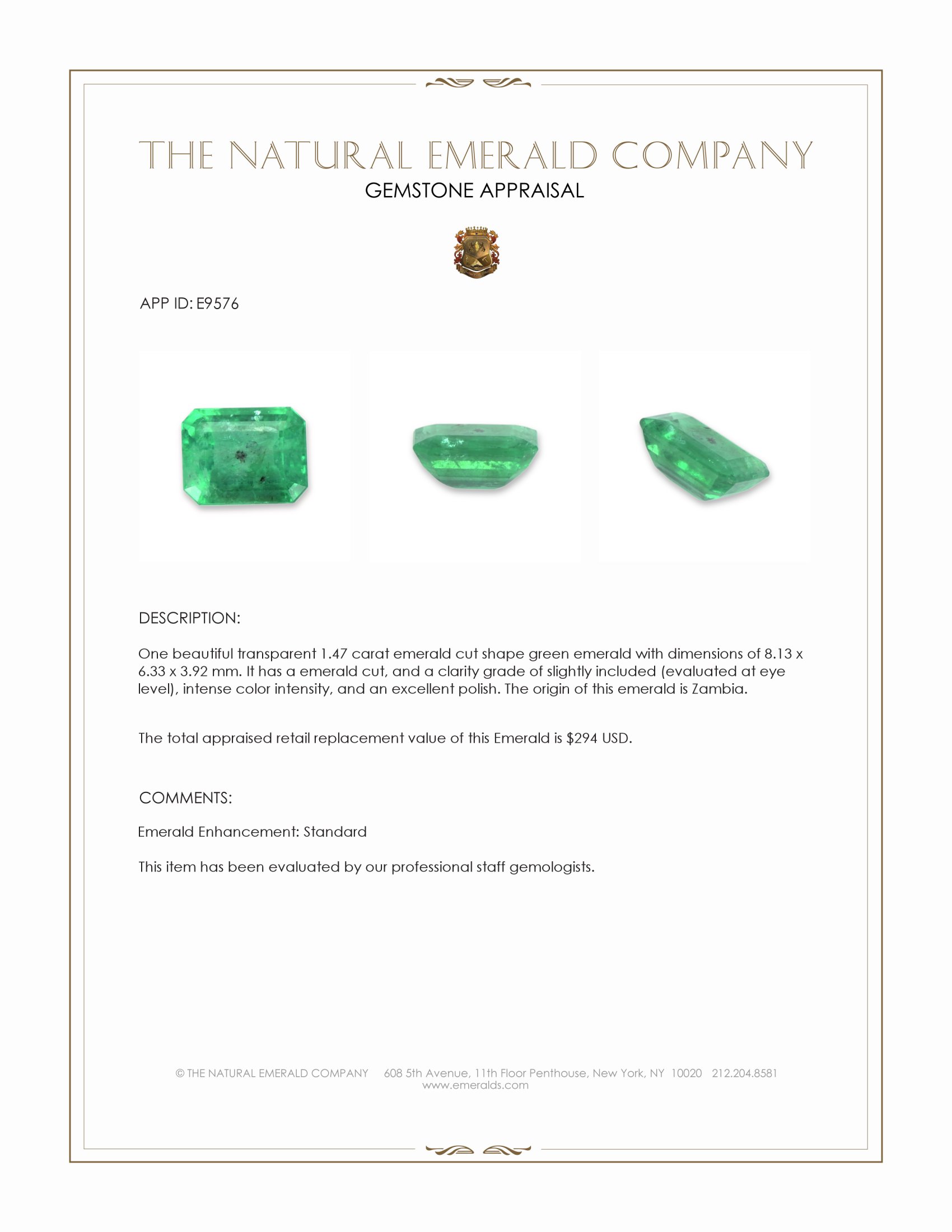 1.47 Ct. Emerald from Zambia