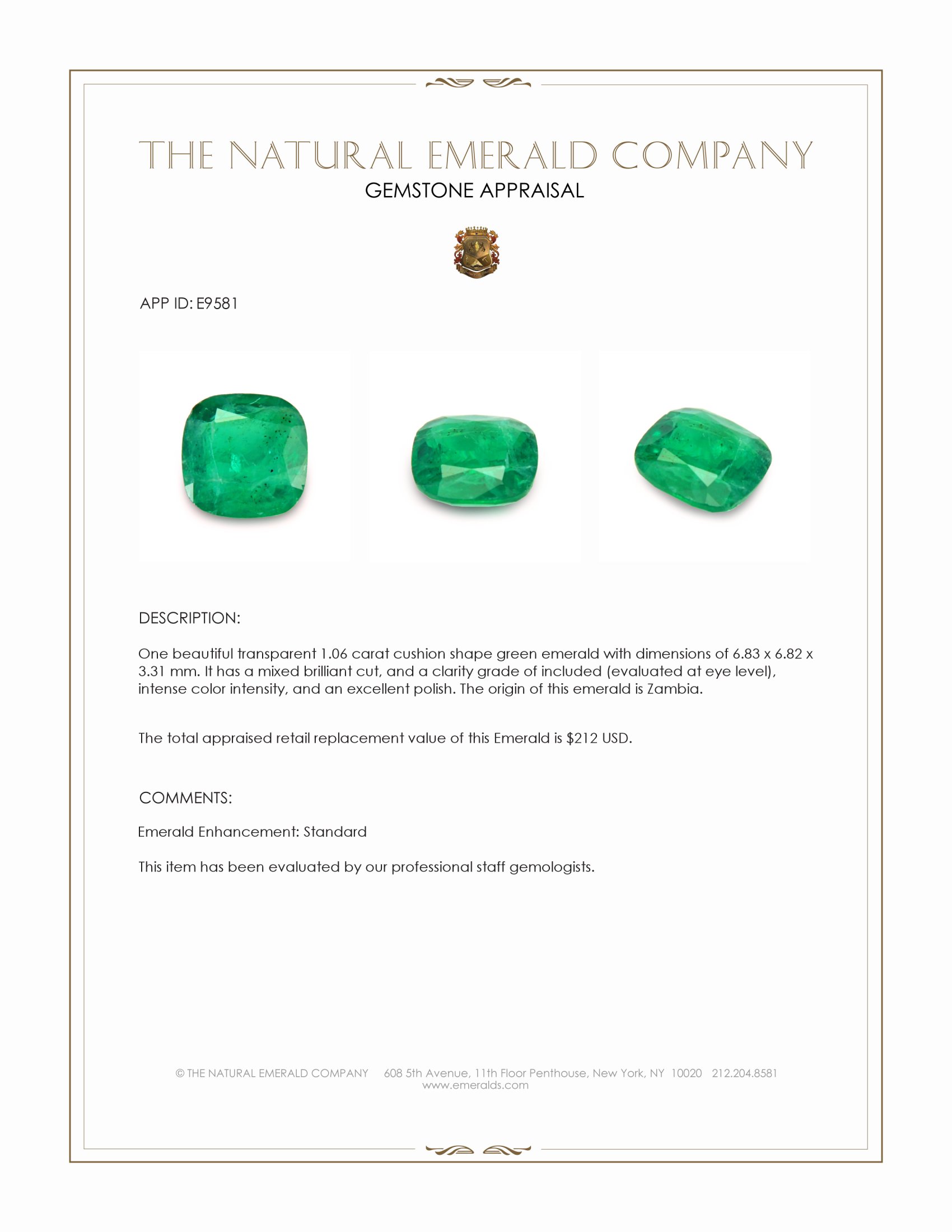 1.06 Ct. Emerald from Zambia