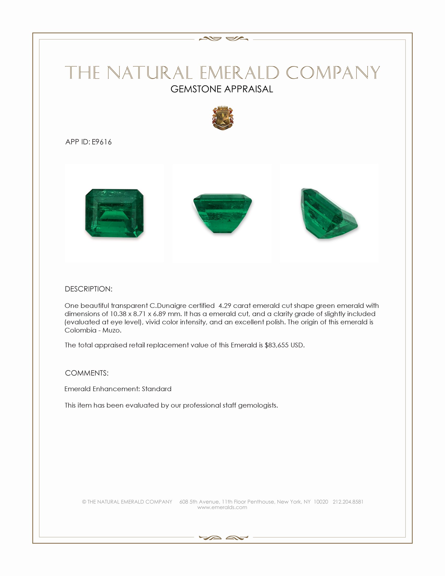 4.29 Ct. Emerald from Colombia - Muzo