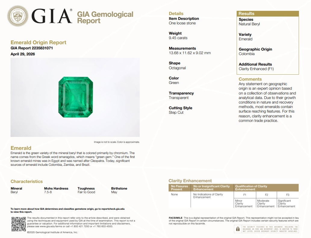 9.45 Ct. Emerald from Colombia
