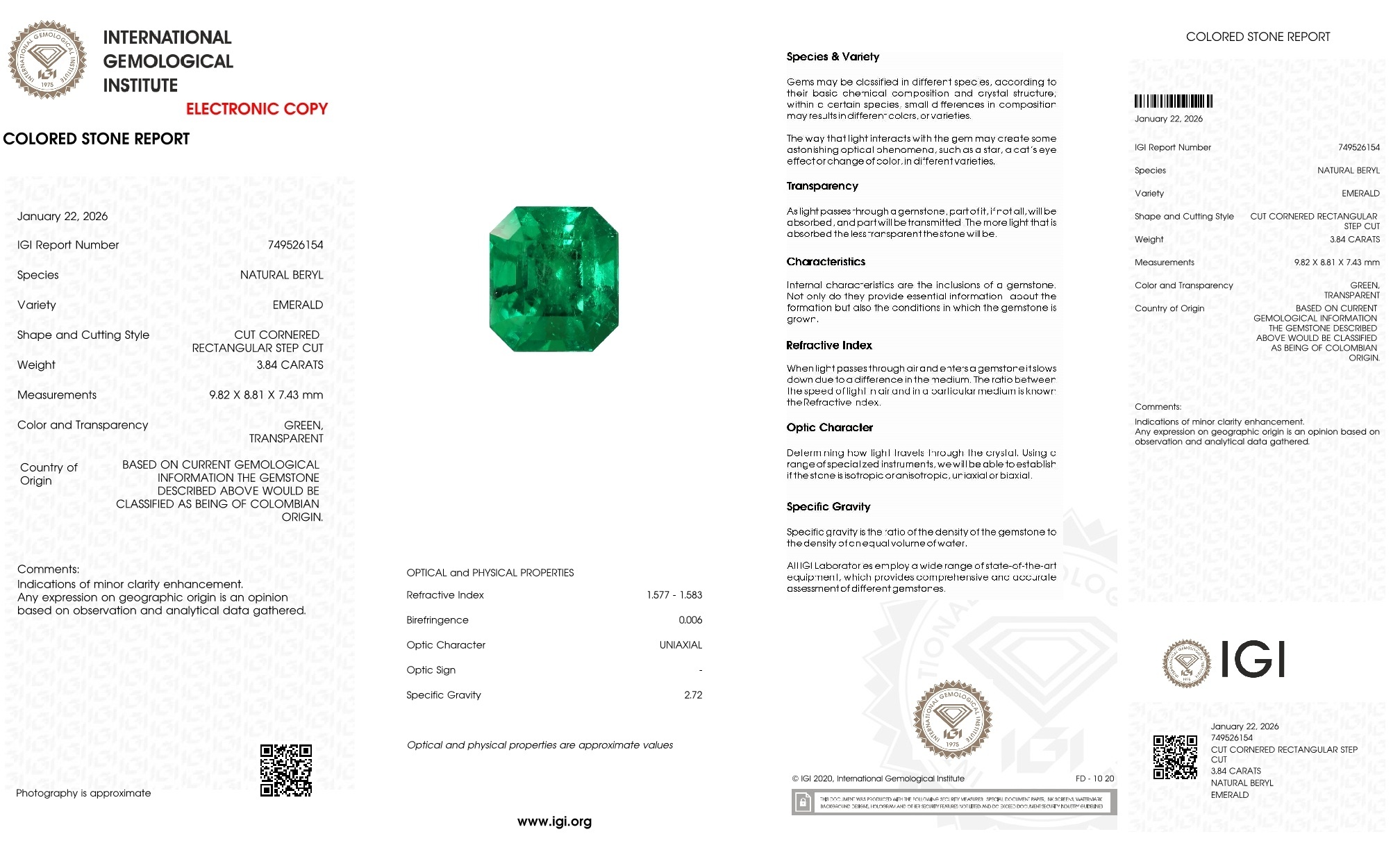 3.84 Ct. Emerald from Colombia