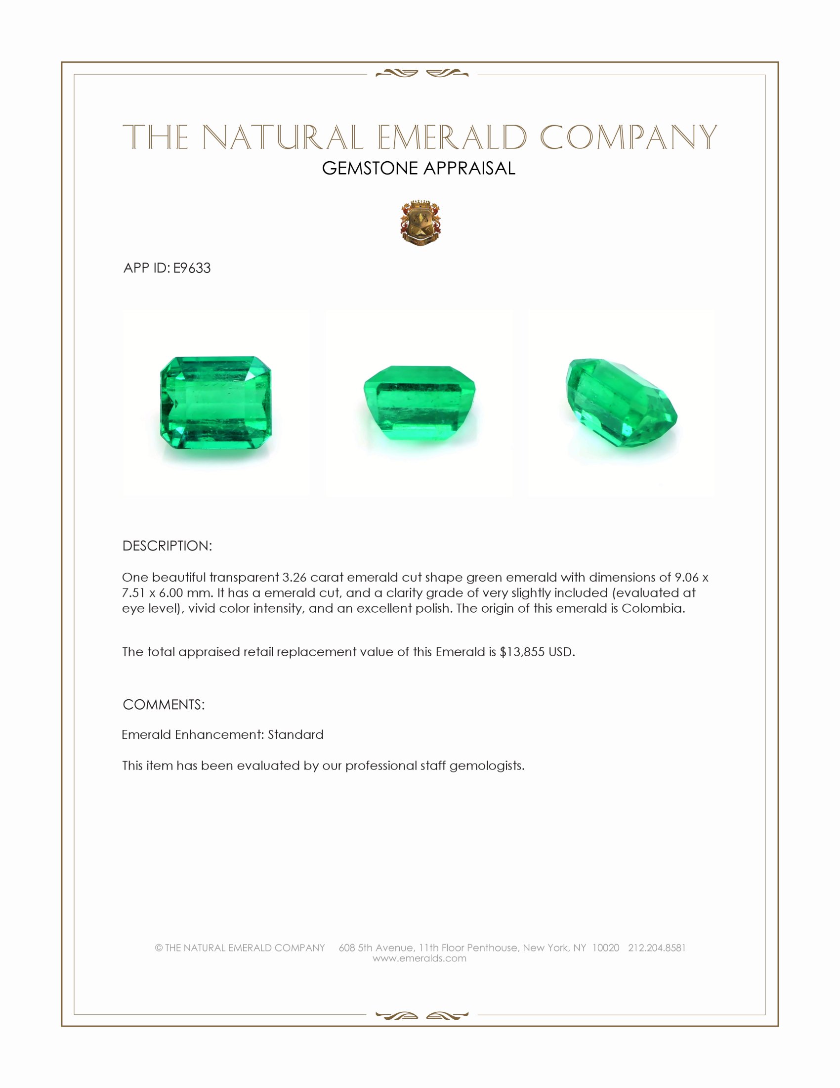 3.26 Ct. Emerald from Colombia