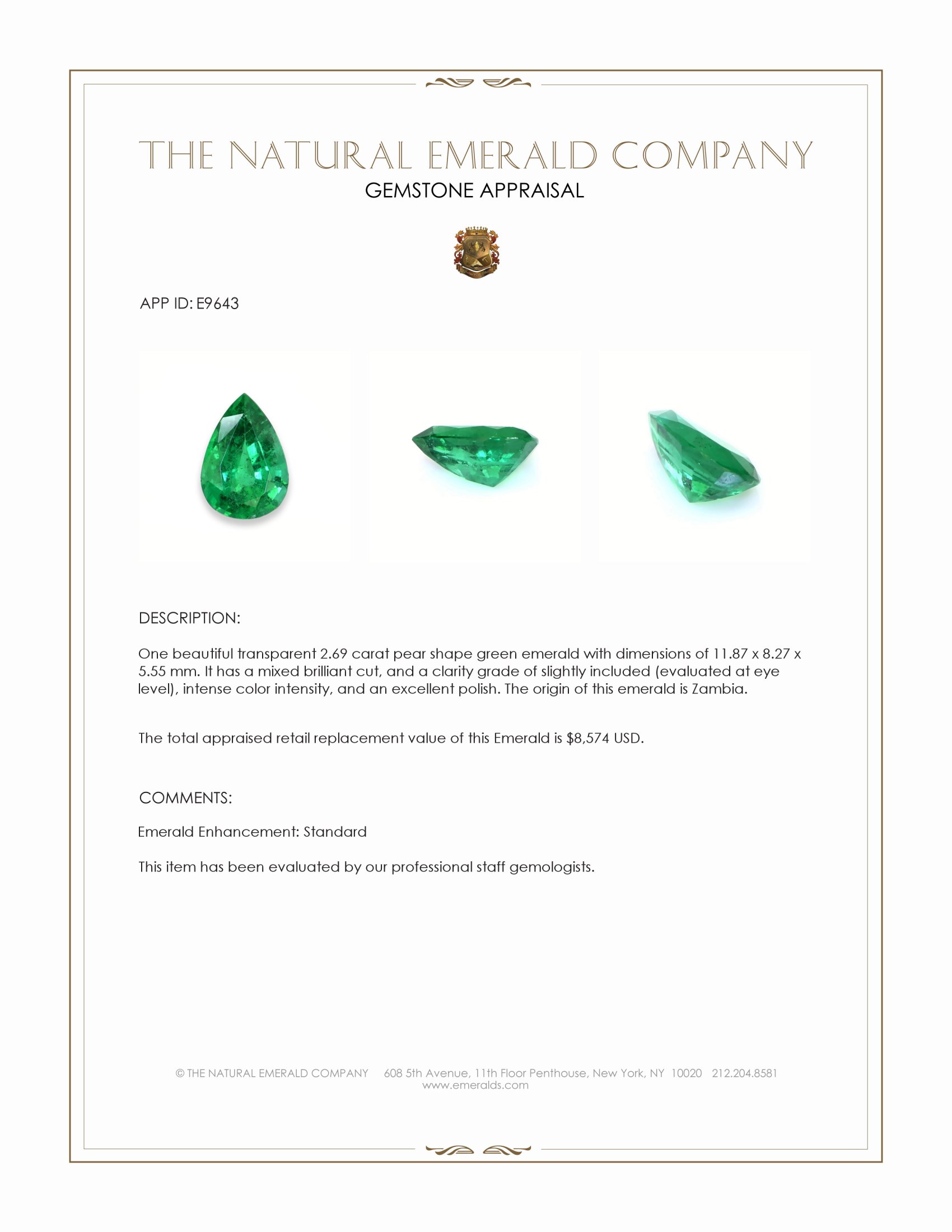 2.69 Ct. Emerald from Zambia