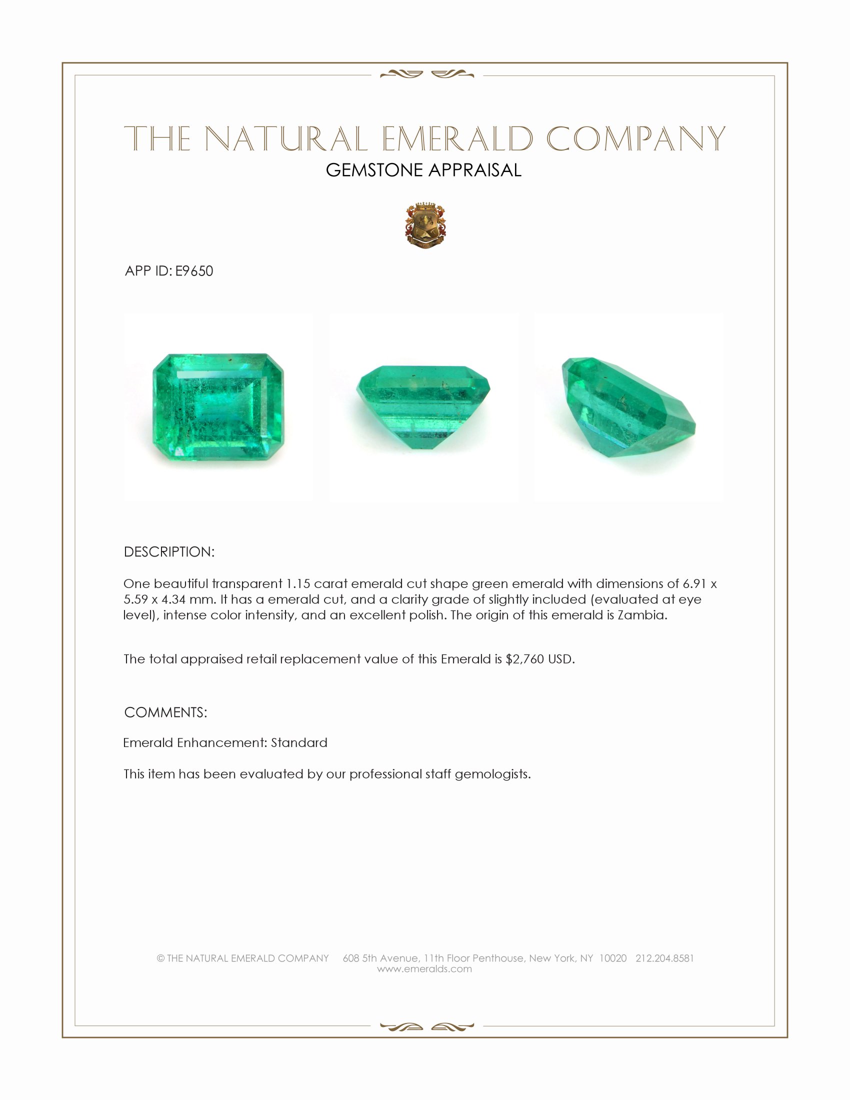 1.15 Ct. Emerald from Zambia