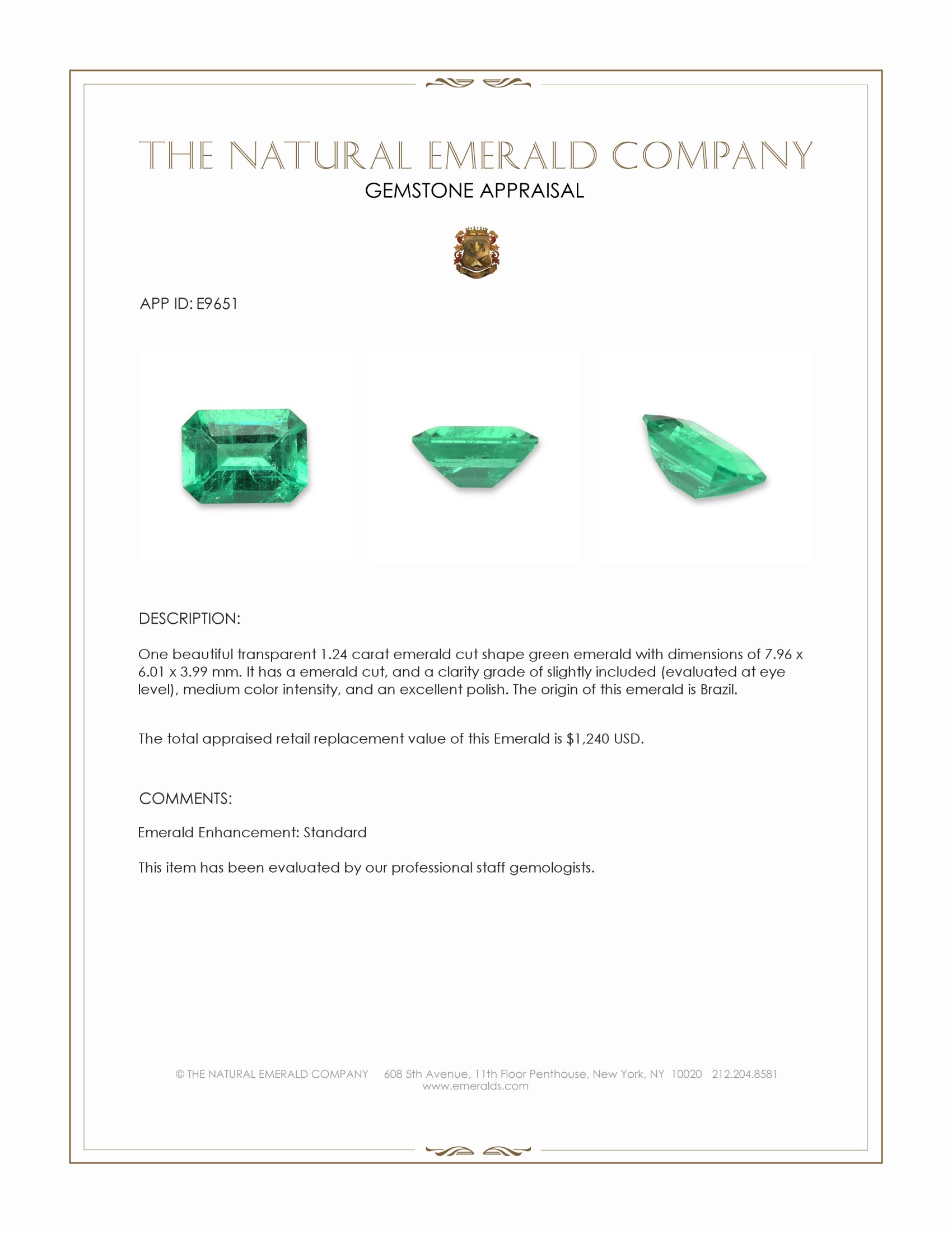 1.24 Ct. Emerald from Brazil