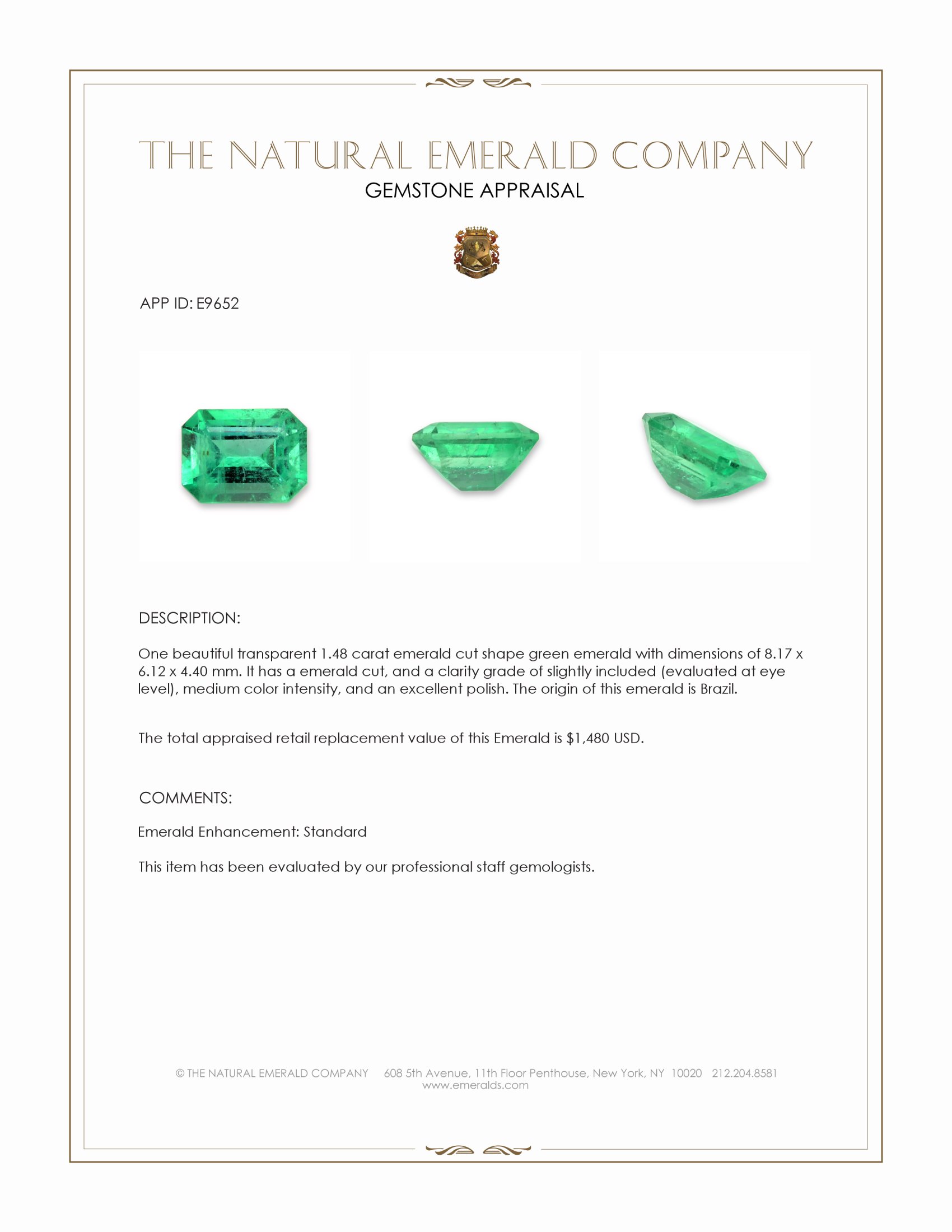 1.48 Ct. Emerald from Brazil
