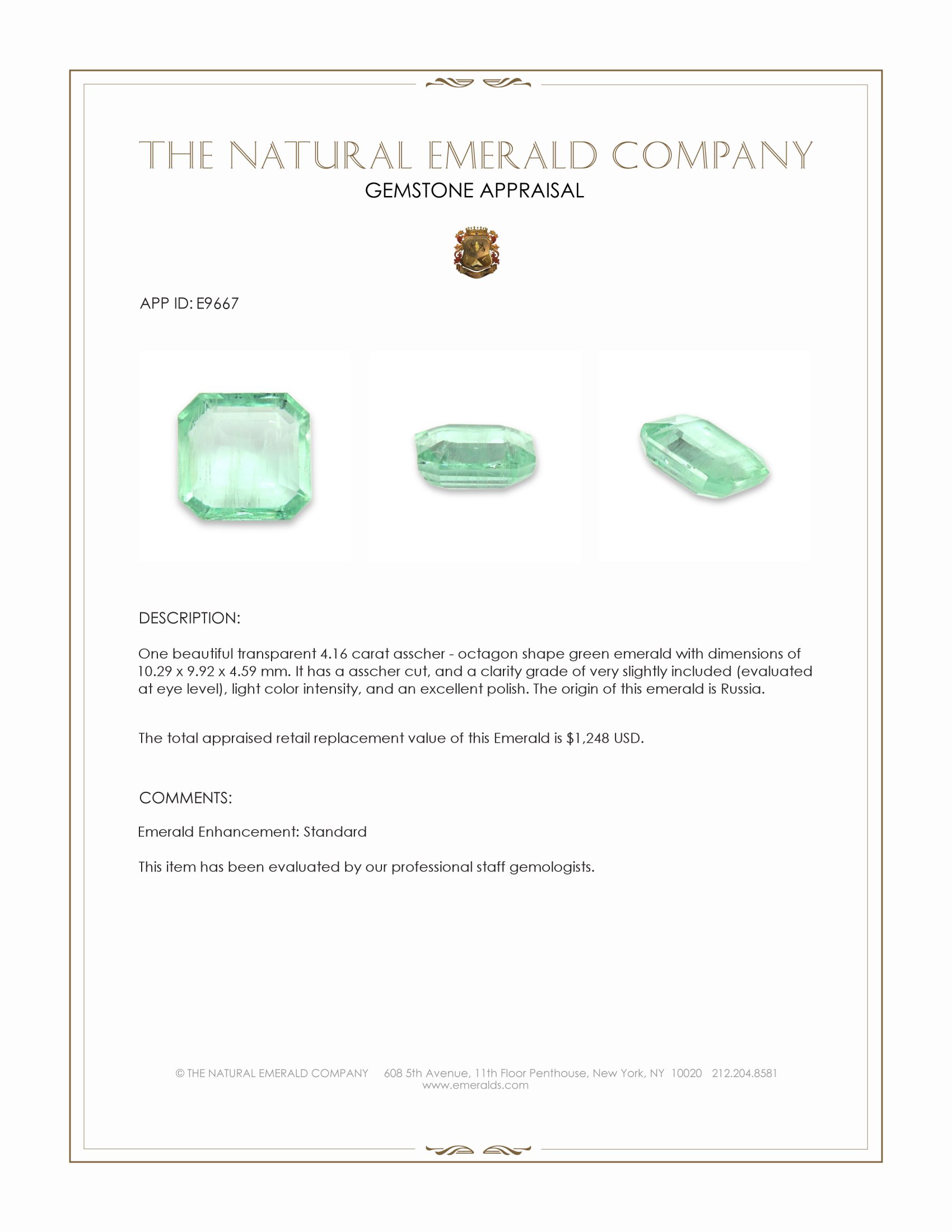 4.16 Ct. Emerald from Russia