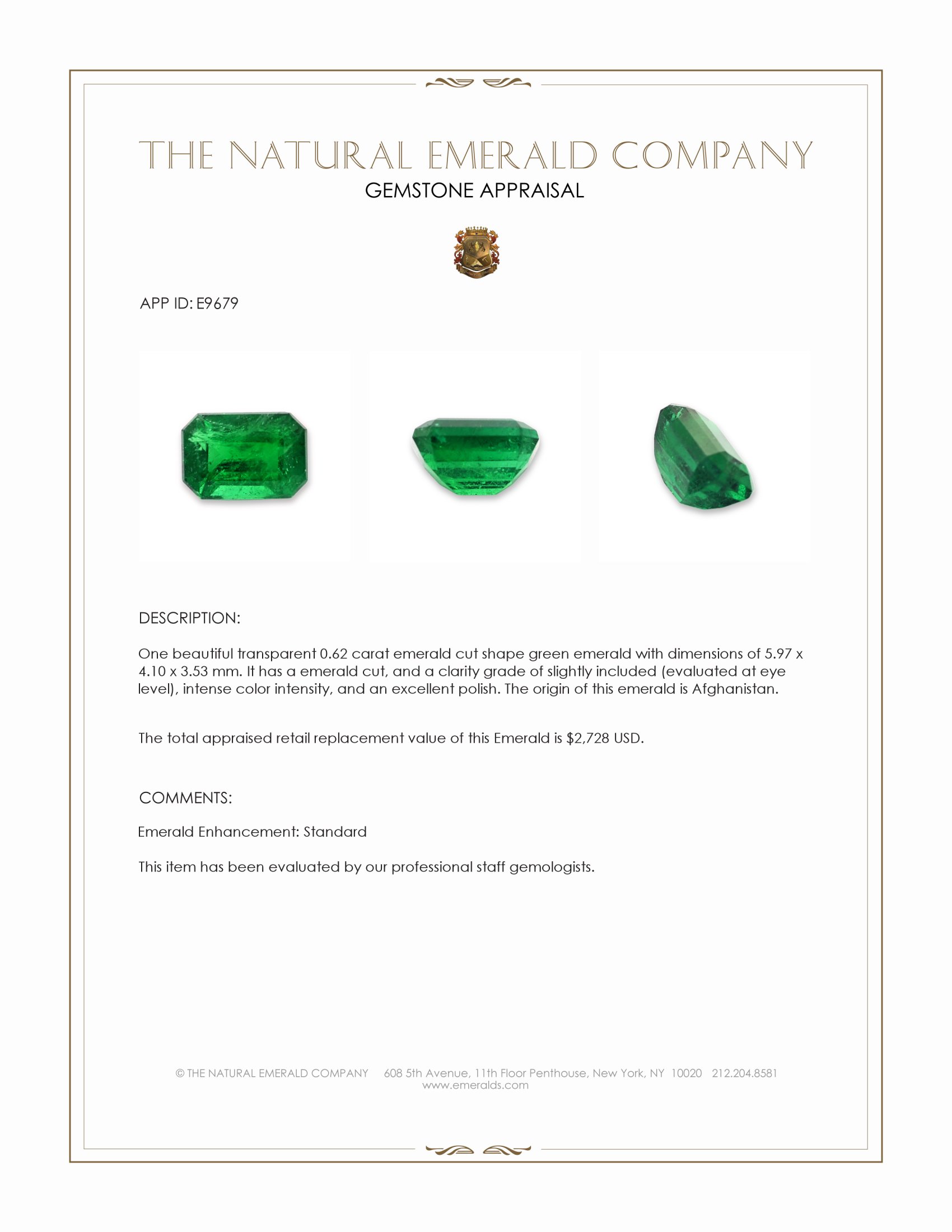 0.62 Ct. Emerald from Afghanistan