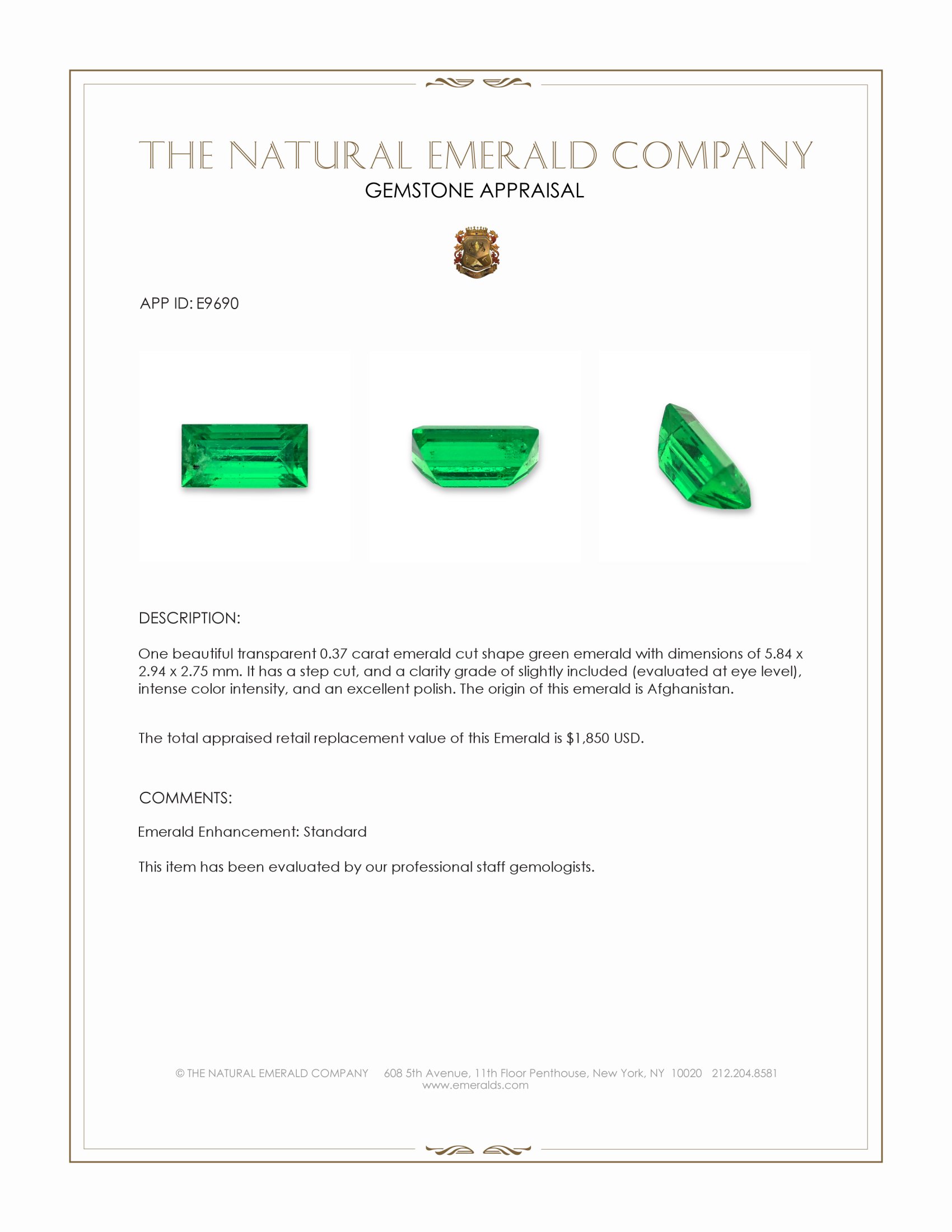 0.37 Ct. Emerald from Afghanistan