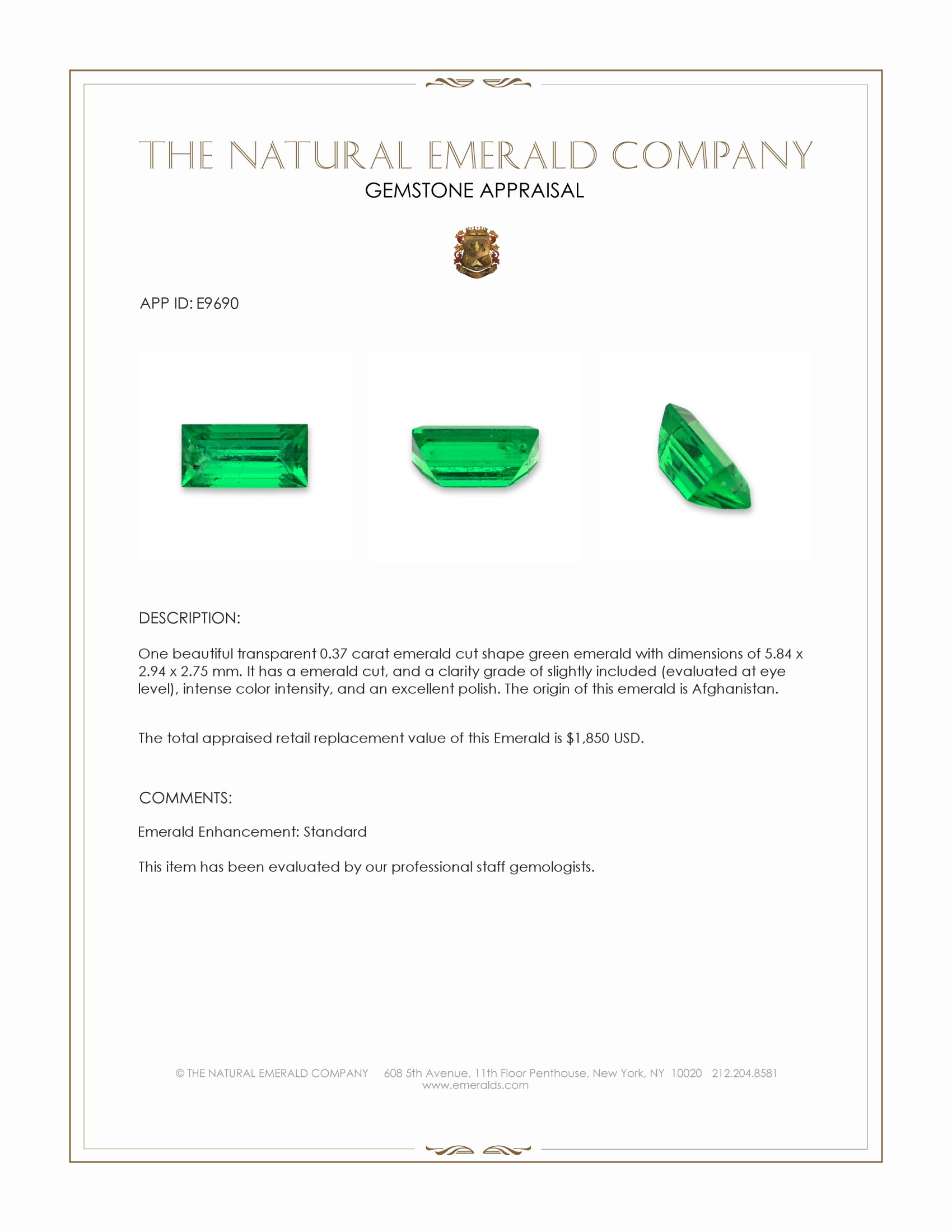 0.37 Ct. Emerald from Afghanistan