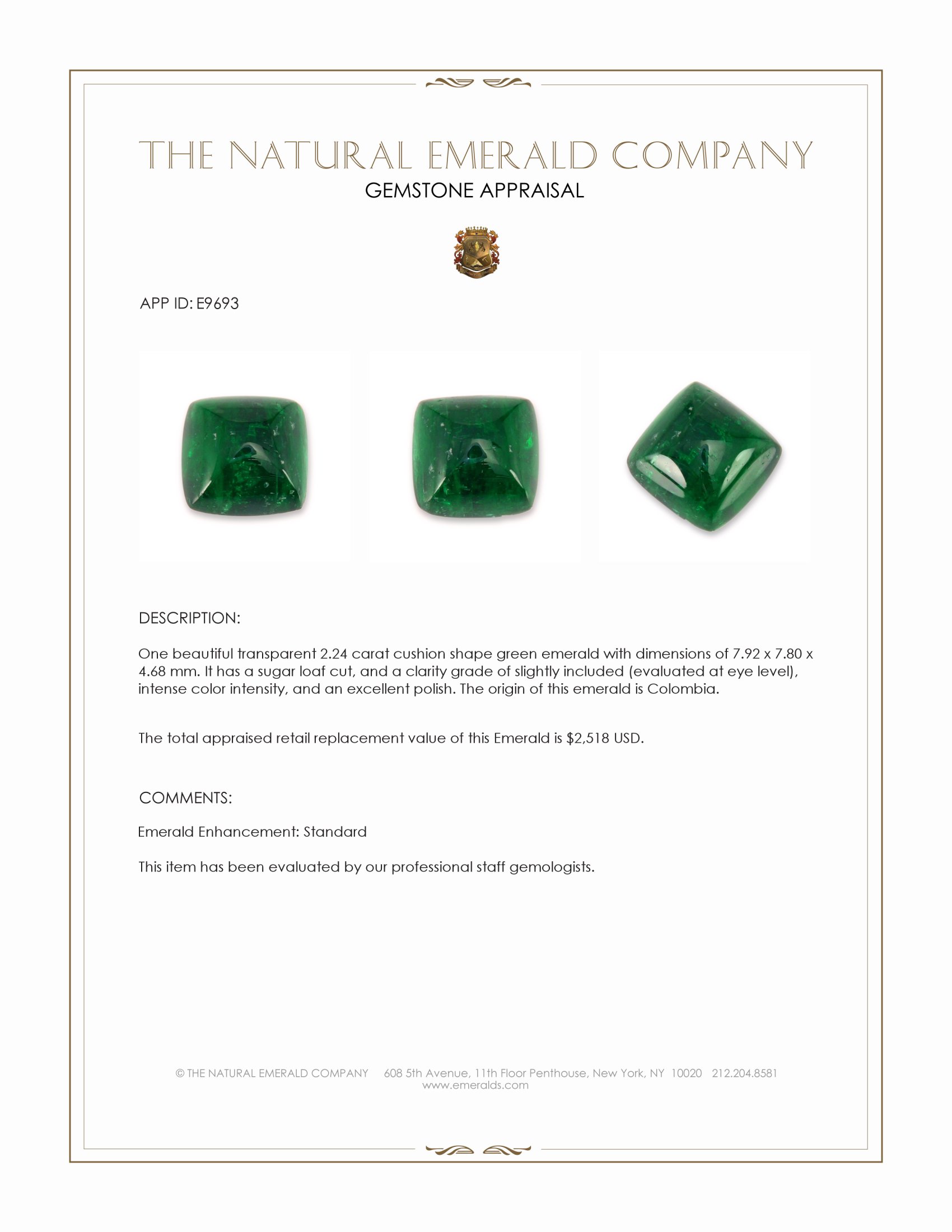 2.24 Ct. Cabochon Emerald from Colombia