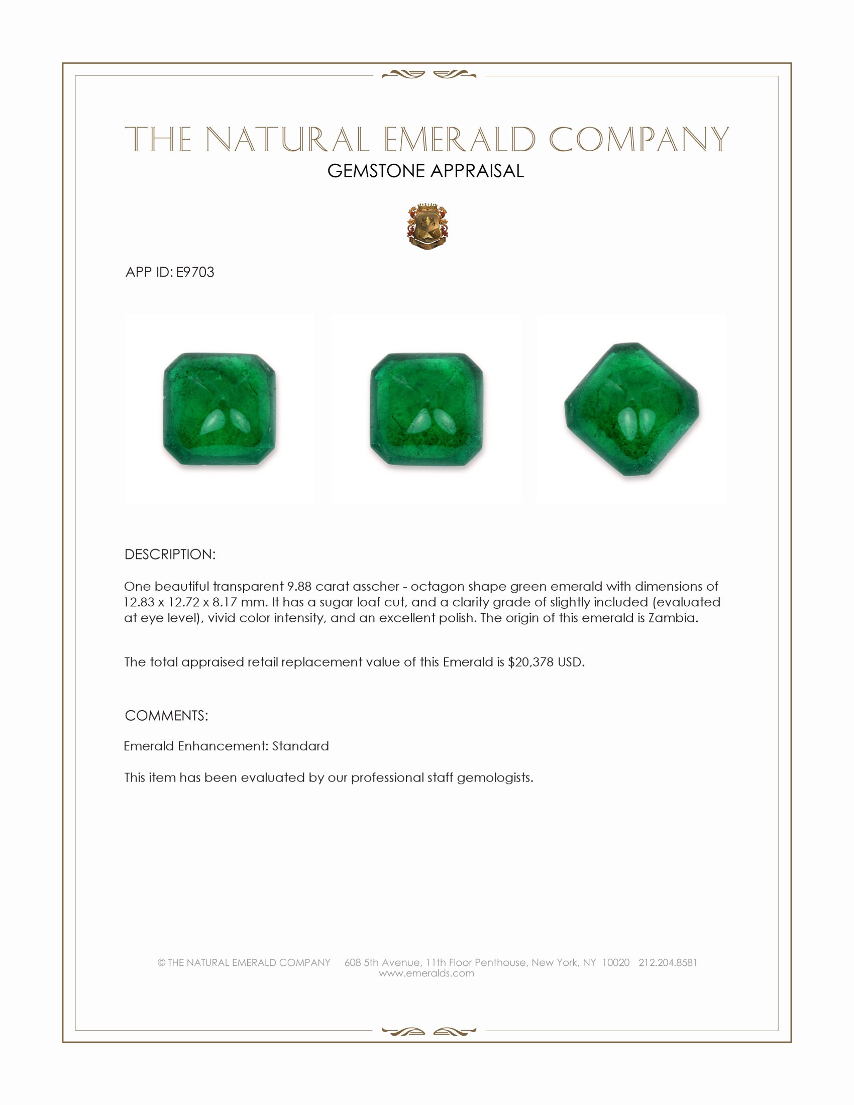 9.88 Ct. Cabochon Emerald from Zambia