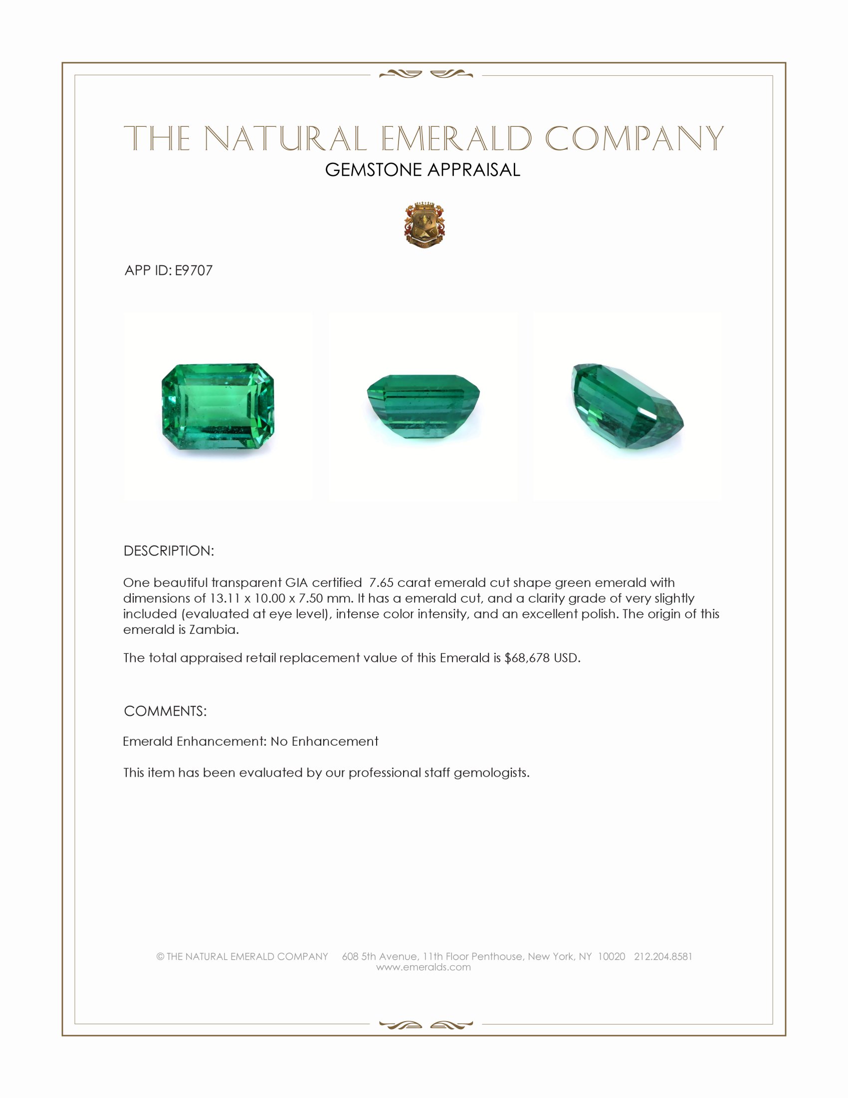 7.65 Ct. Emerald from Zambia