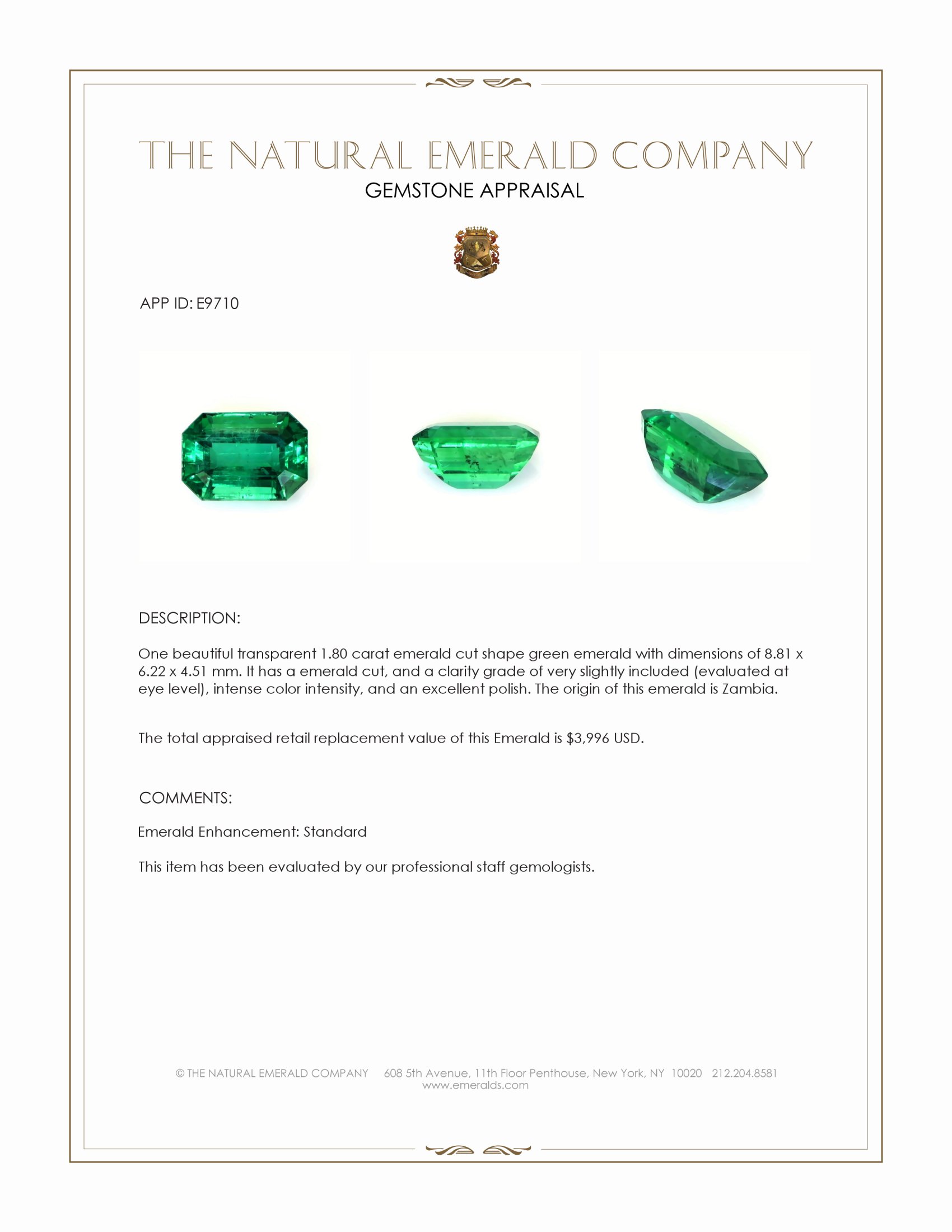 1.80 Ct. Emerald from Zambia