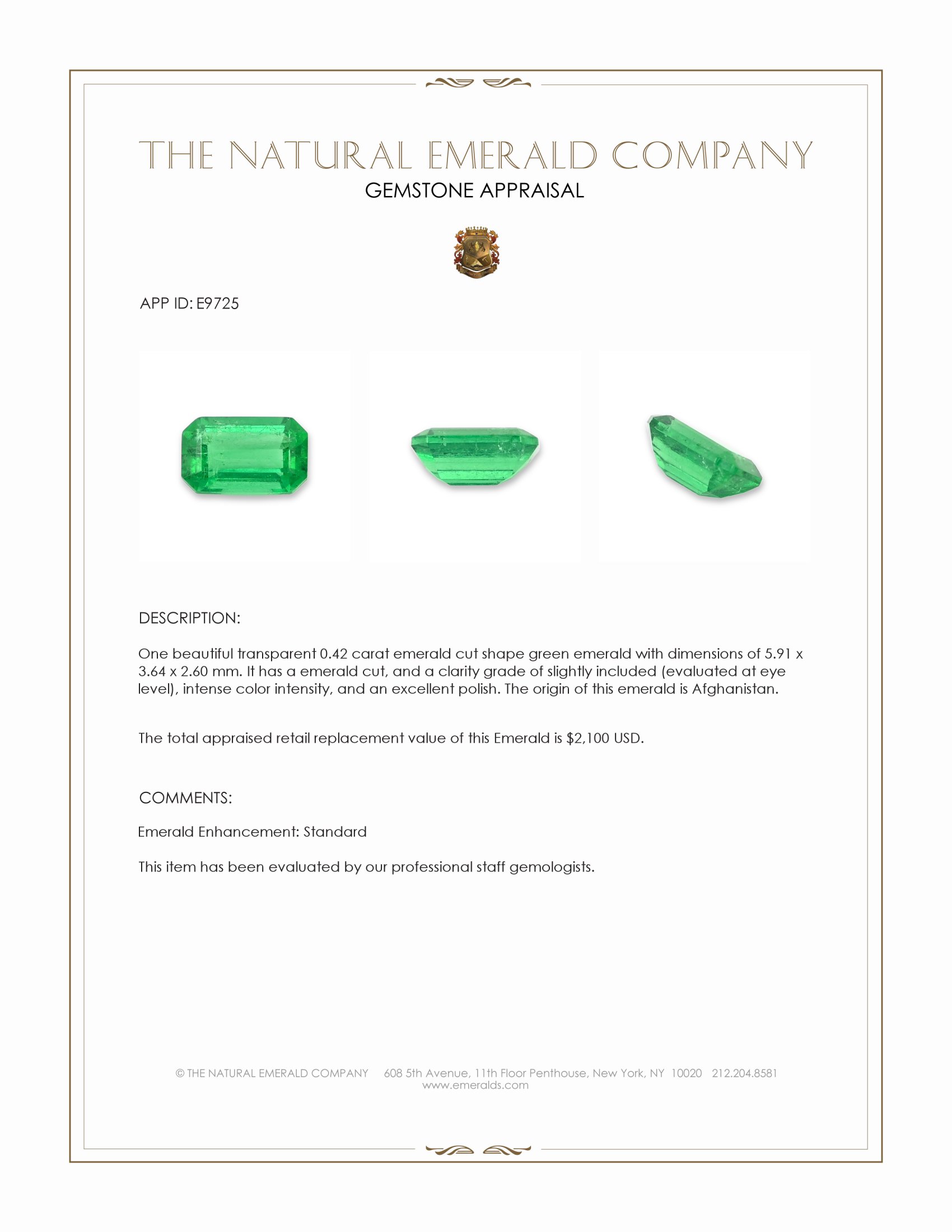 0.42 Ct. Emerald from Afghanistan