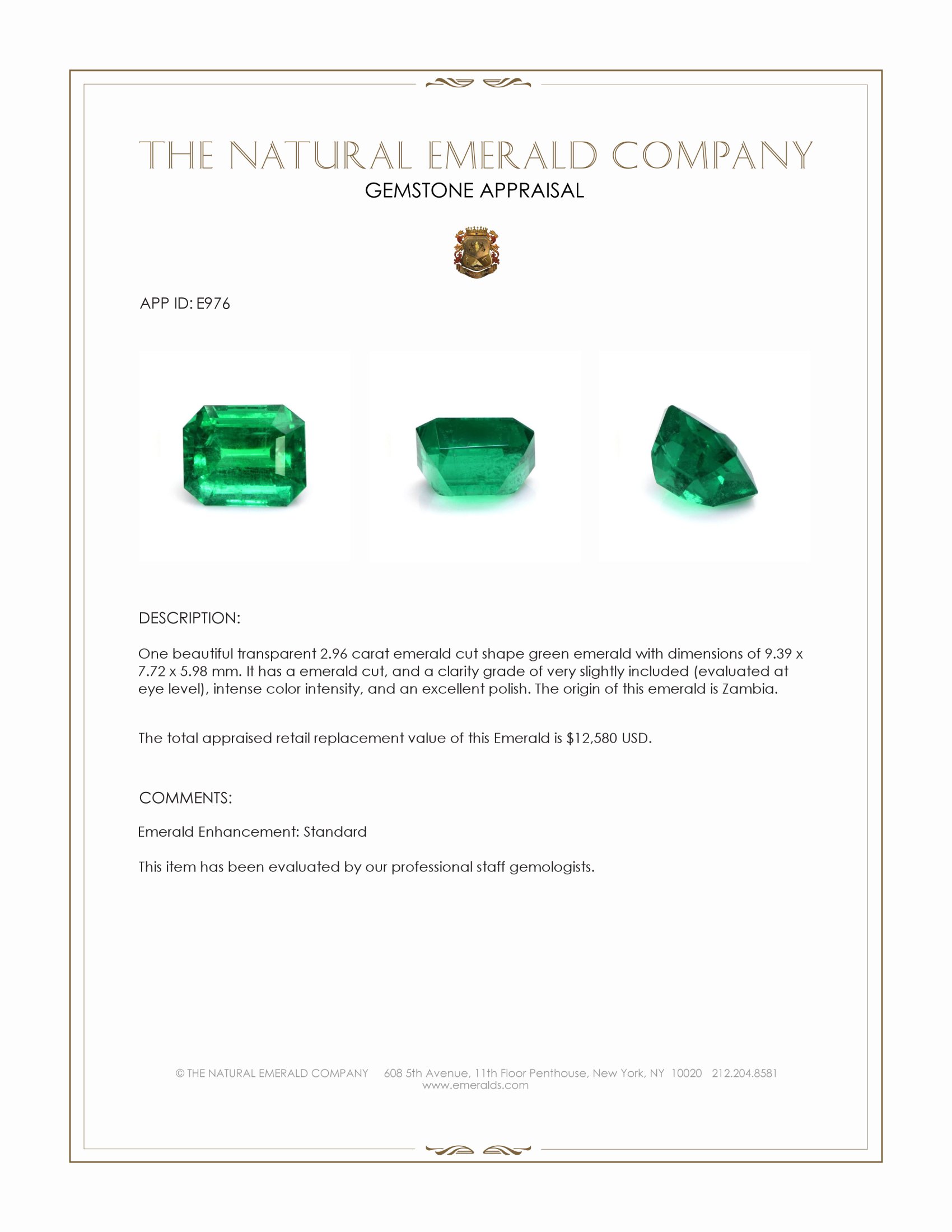 2.96 Ct. Emerald from Zambia