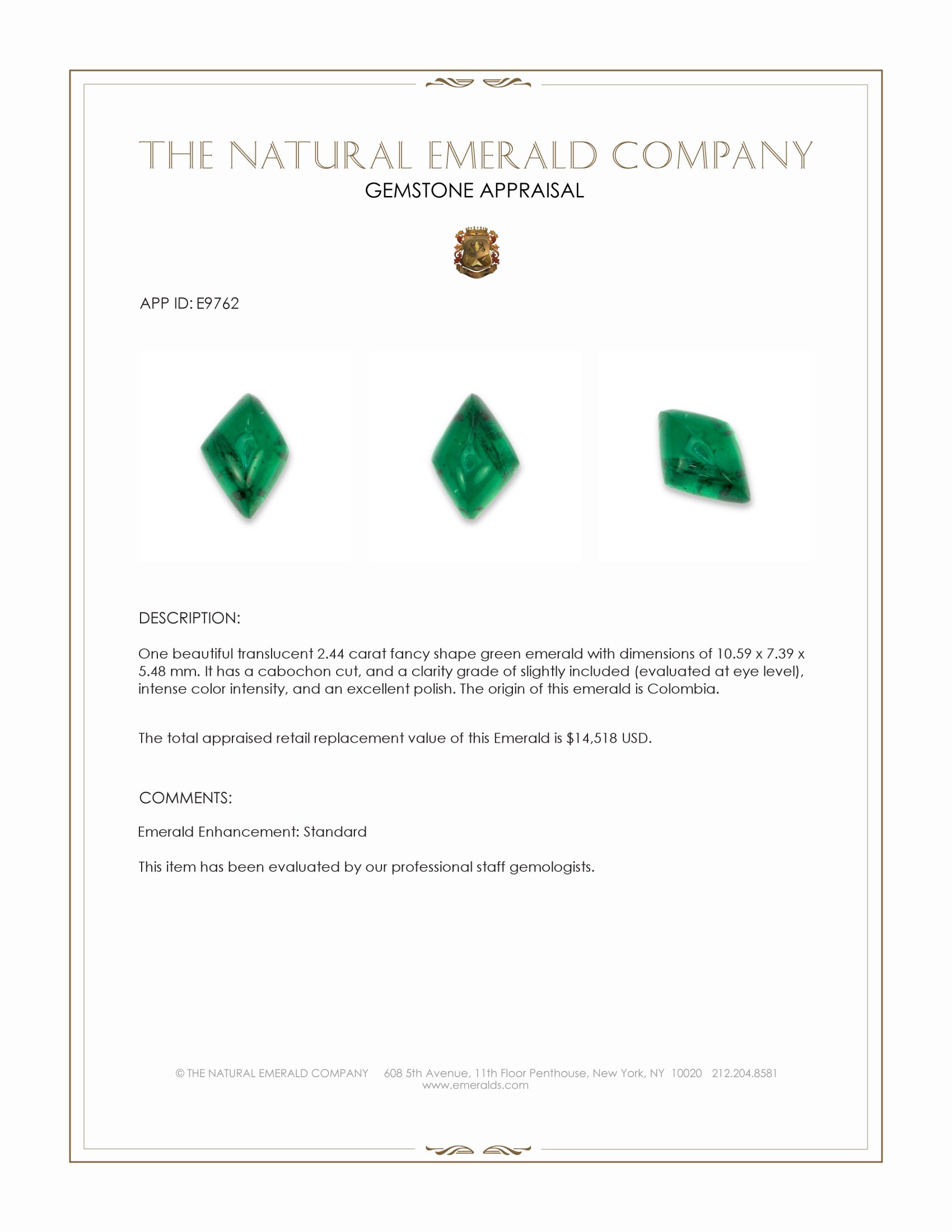 2.44 Ct. Cabochon Emerald from Colombia