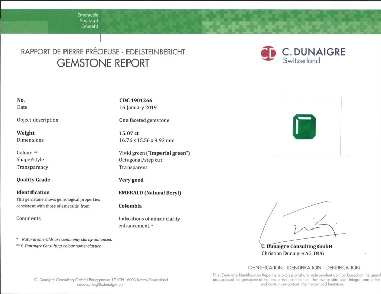 15.07 Ct. Emerald from Colombia