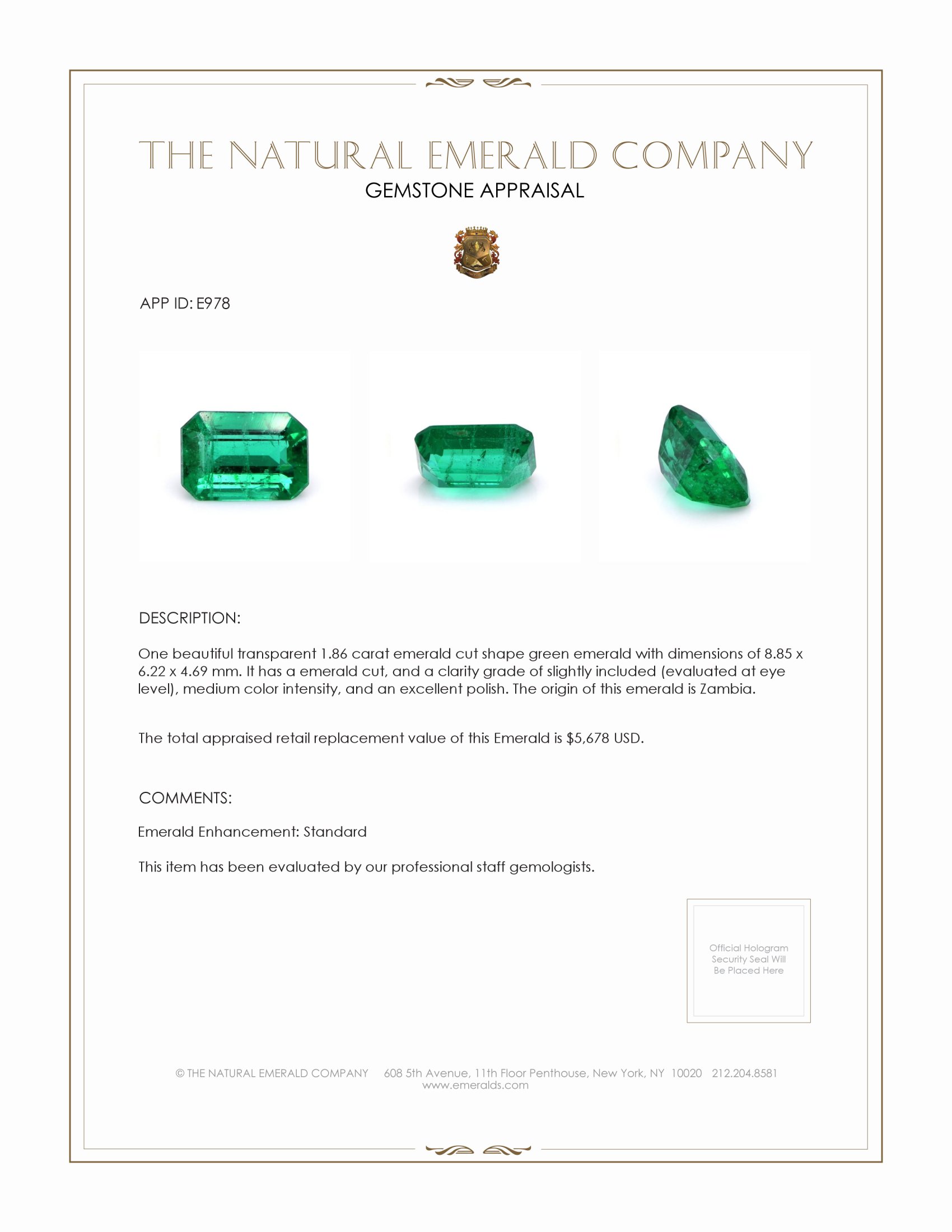 1.86 Ct. Emerald from Zambia