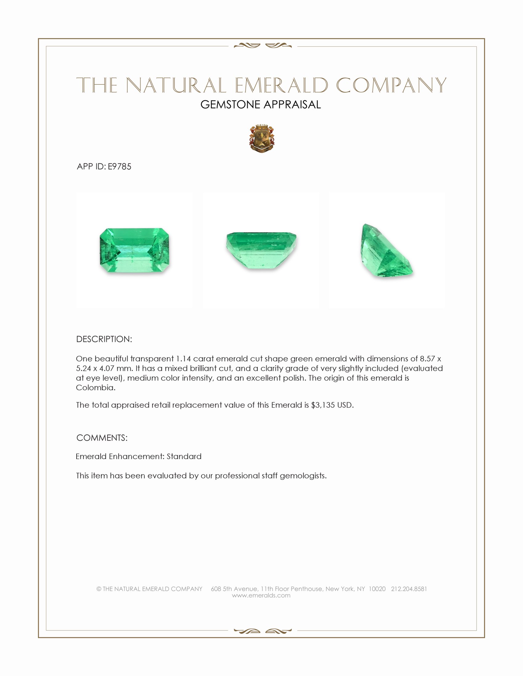 1.14 Ct. Emerald from Colombia