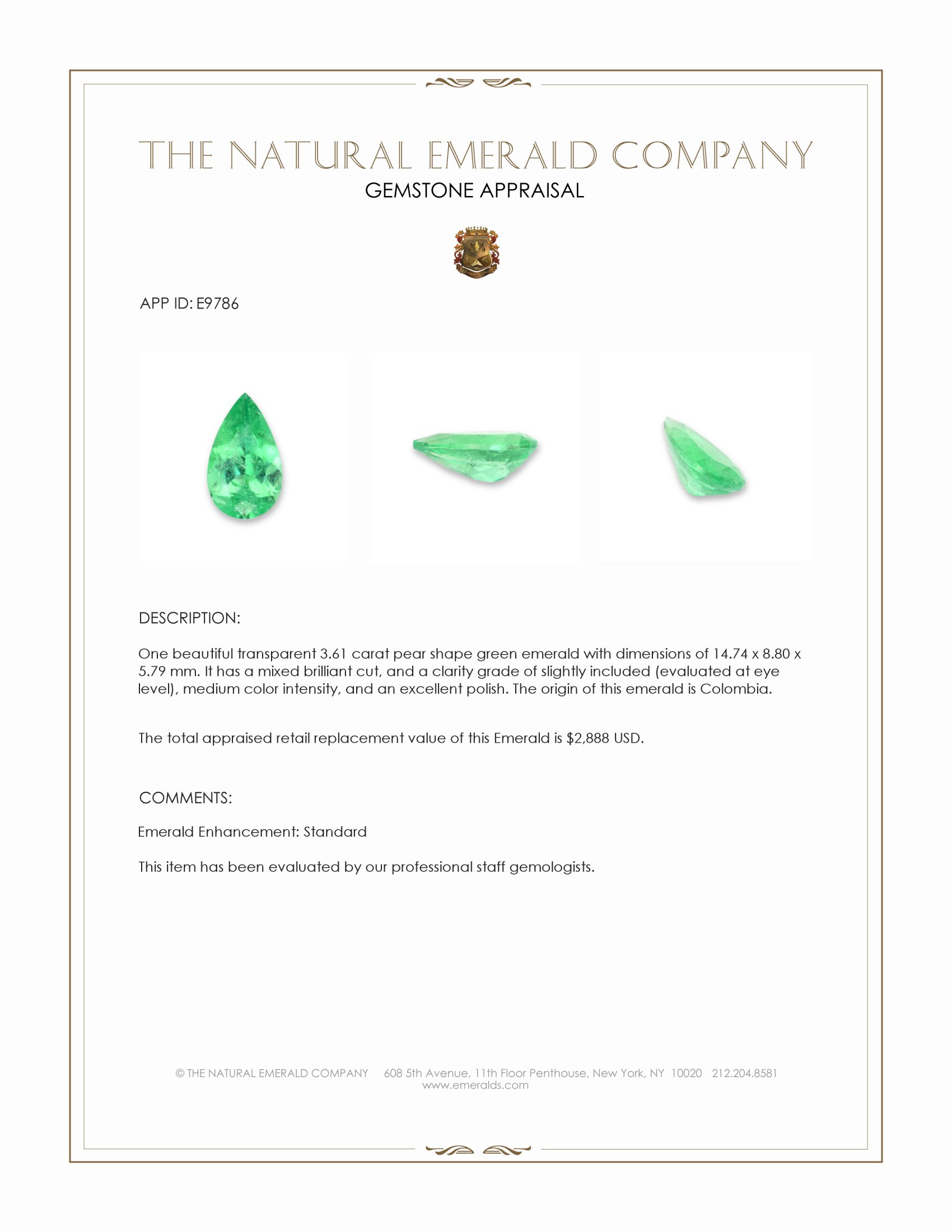 3.61 Ct. Emerald from Colombia