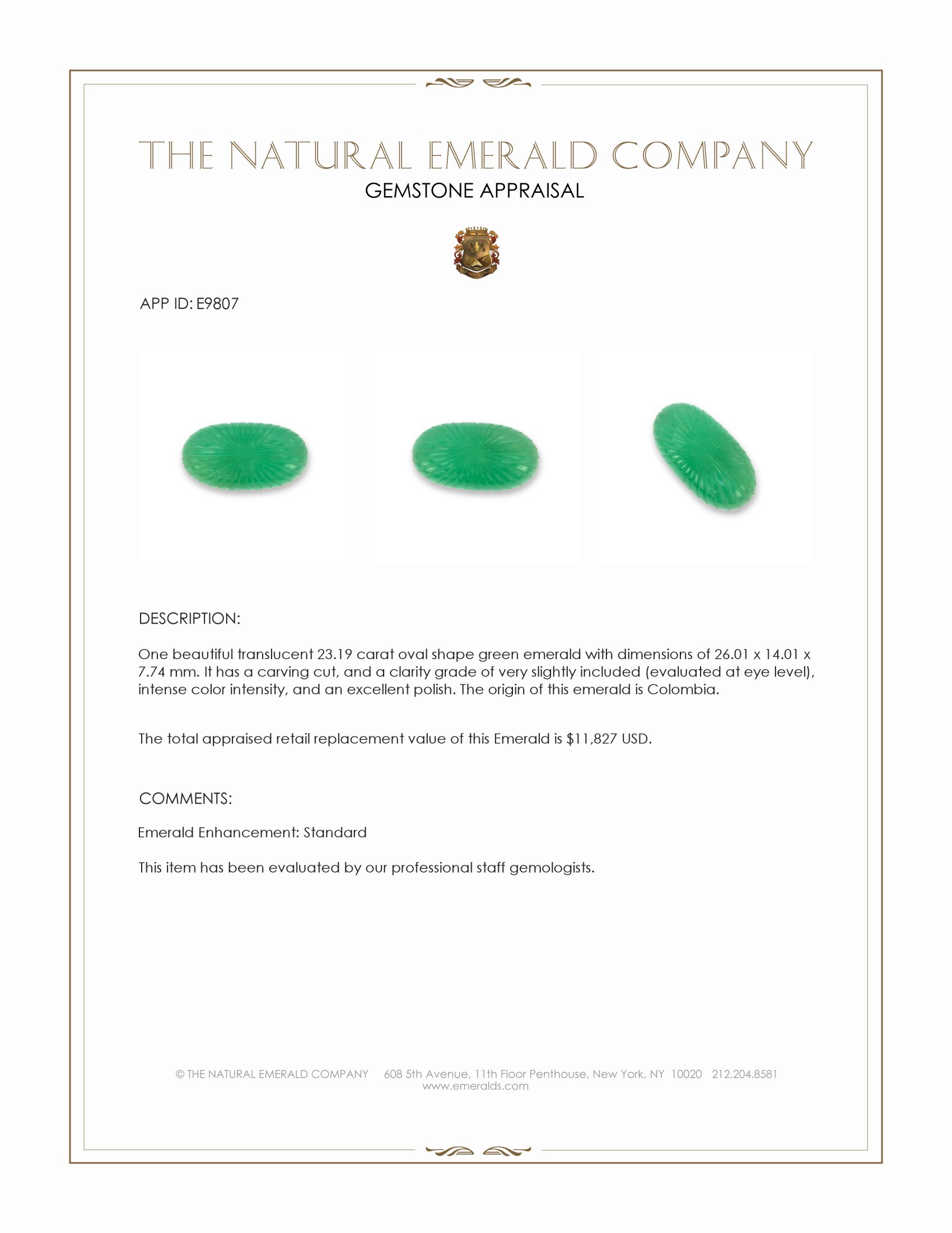 23.19 Ct. Emerald from Colombia