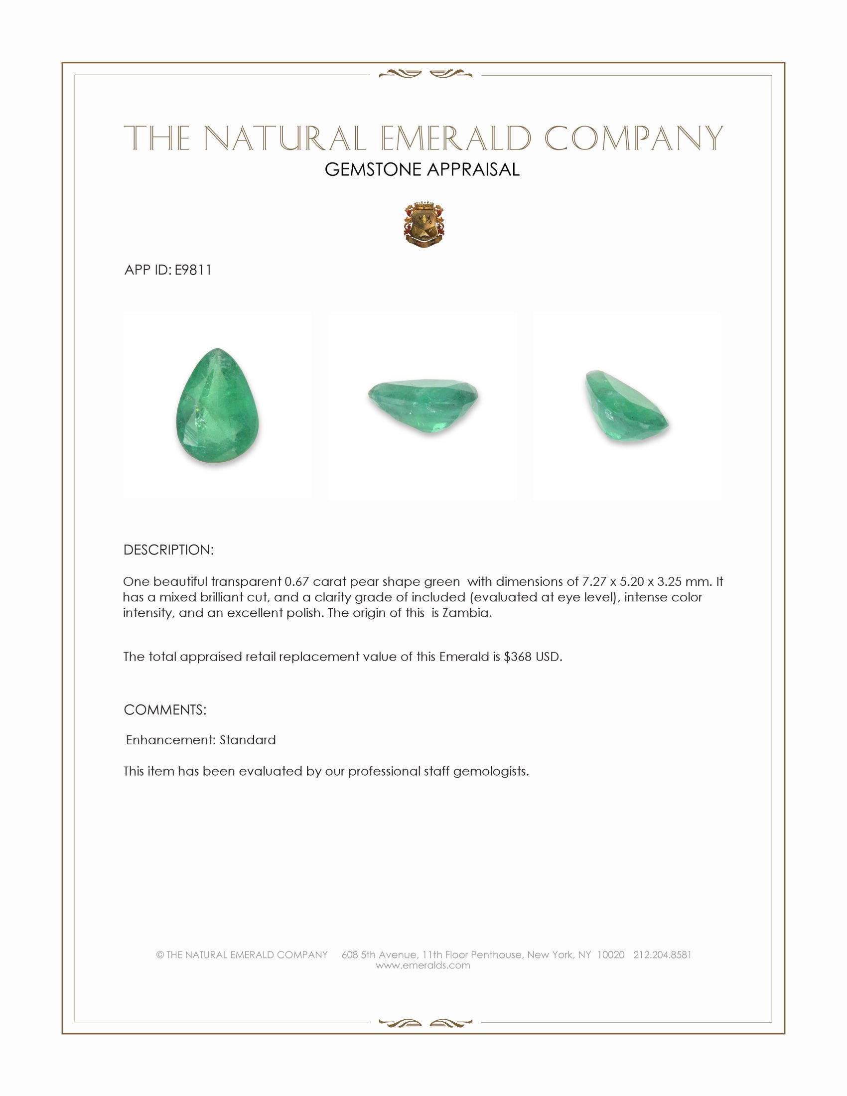 0.67 Ct. Emerald from Zambia