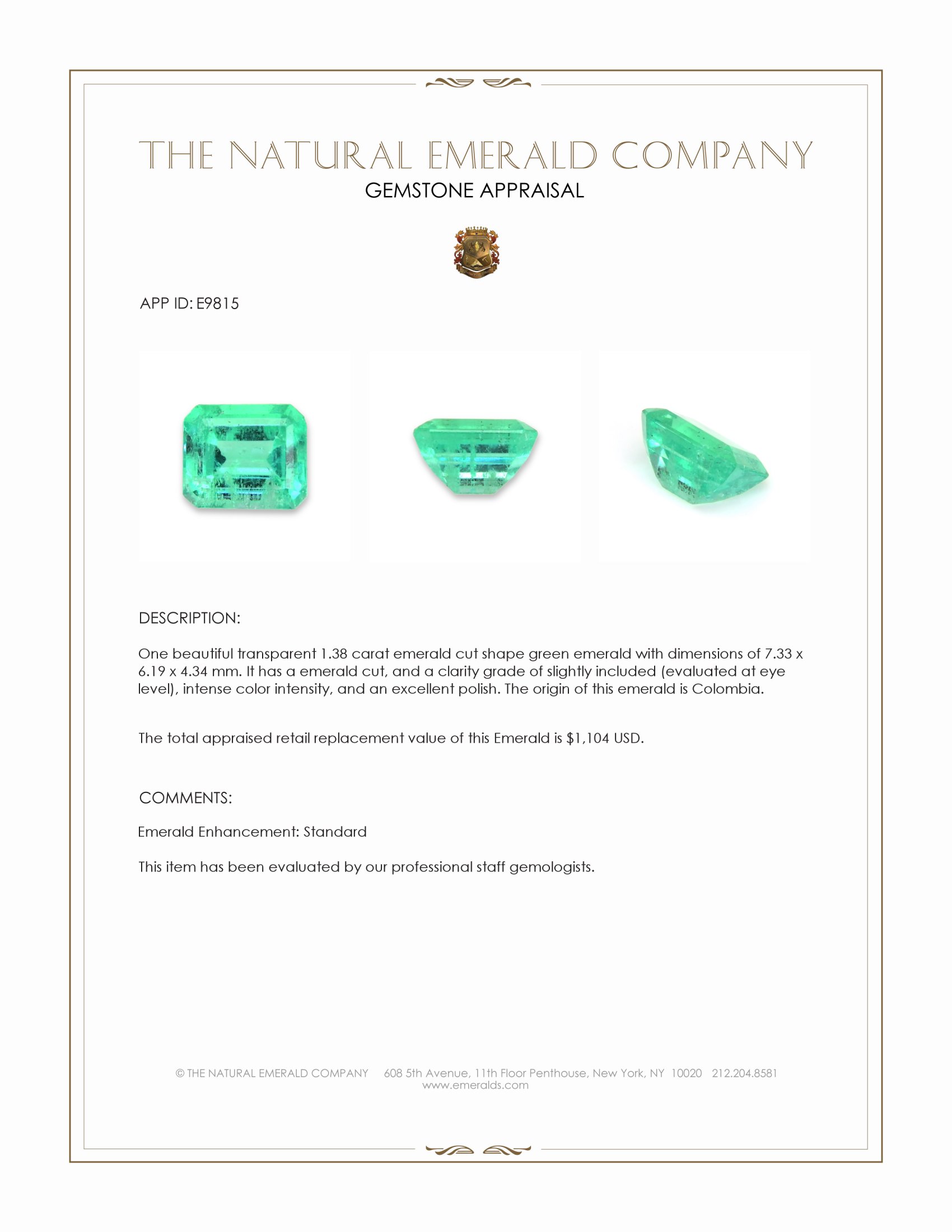 1.38 Ct. Emerald from Colombia