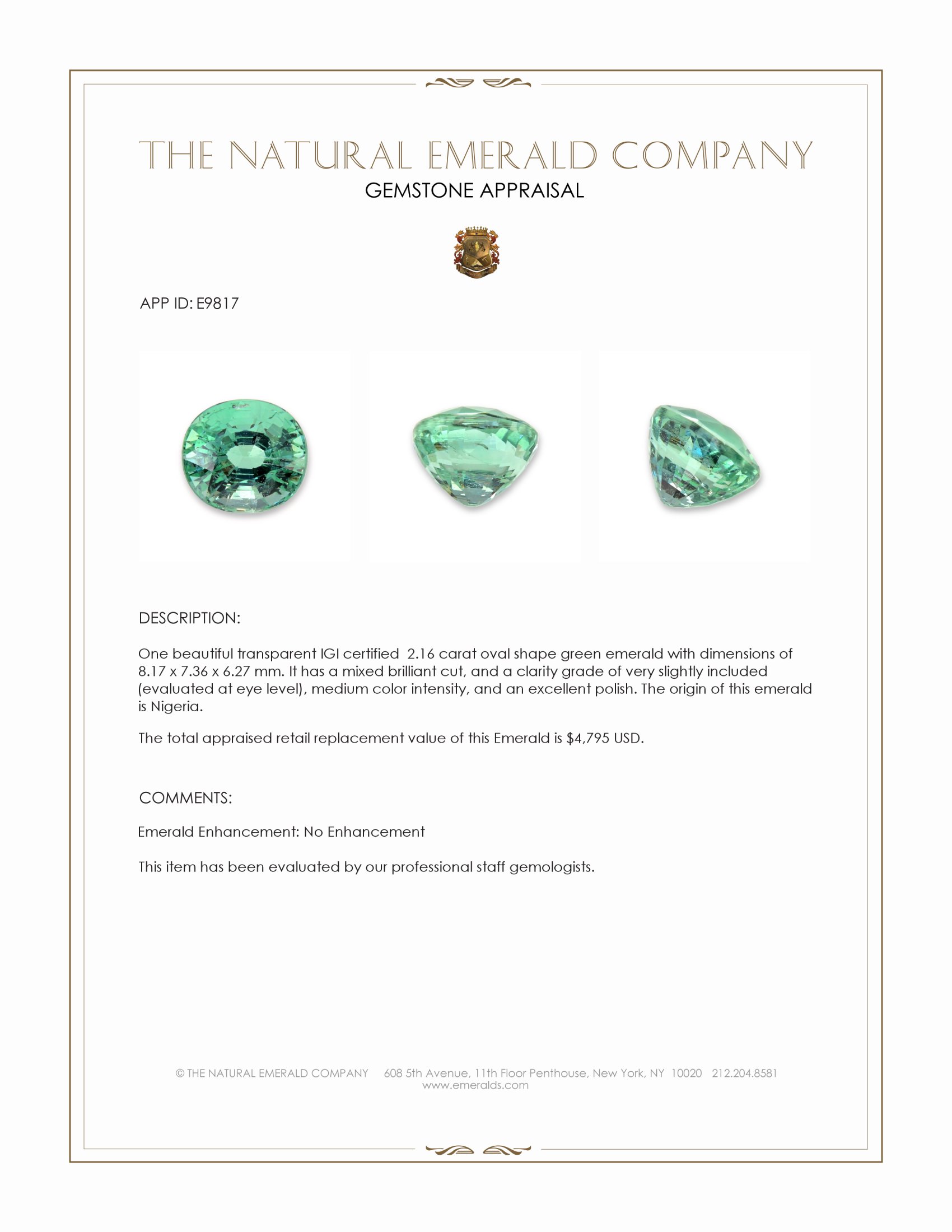 2.16 Ct. Emerald from Nigeria