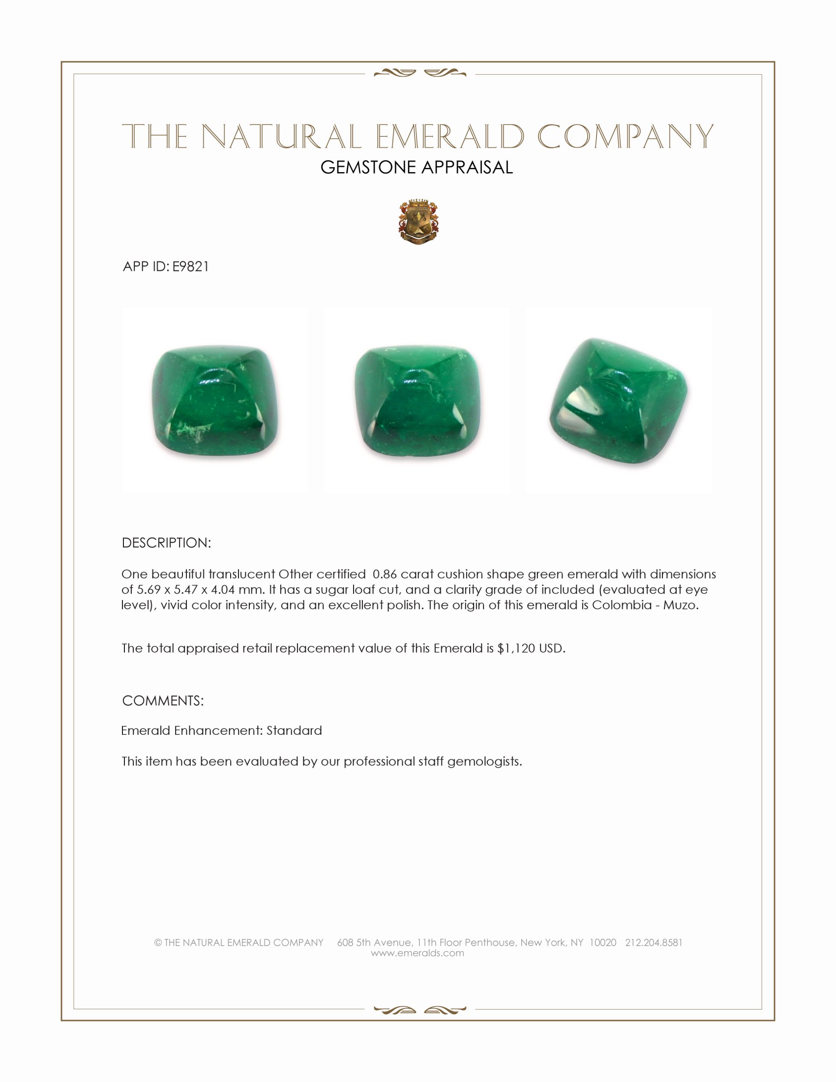 0.86 Ct. Cabochon Emerald from Colombia - Muzo