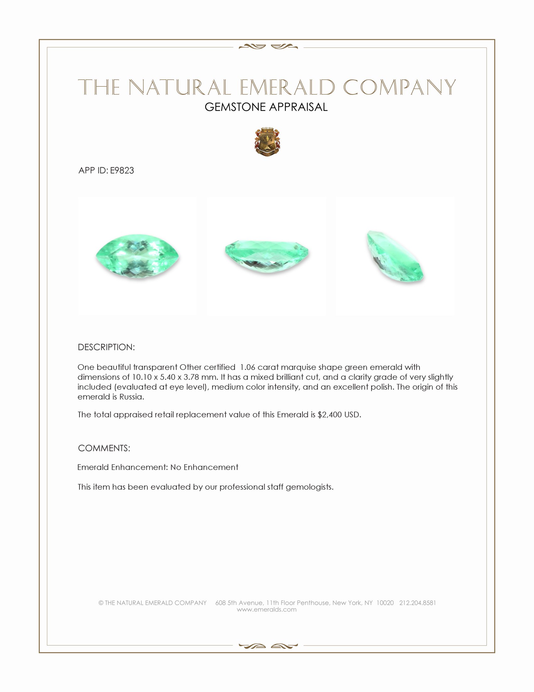 1.06 Ct. Emerald from Russia