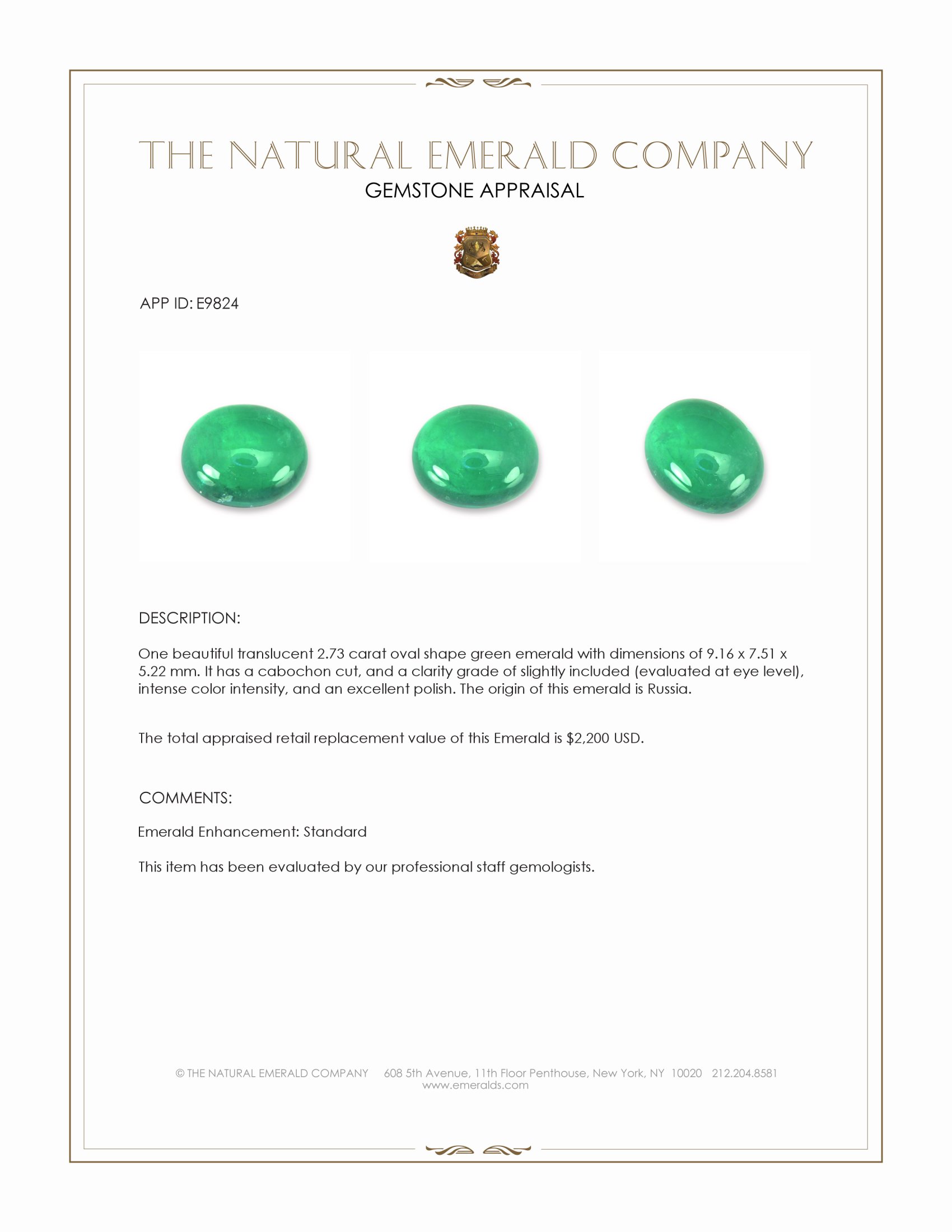2.73 Ct. Cabochon Emerald from Russia