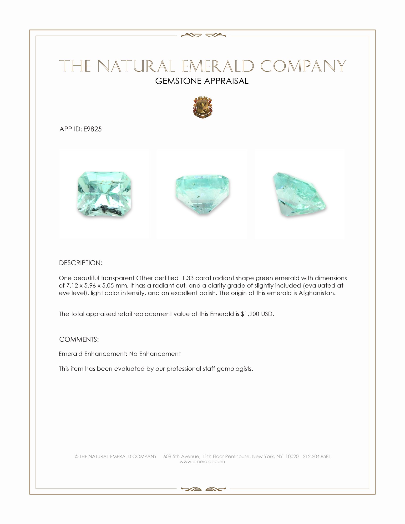 1.33 Ct. Emerald from Afghanistan