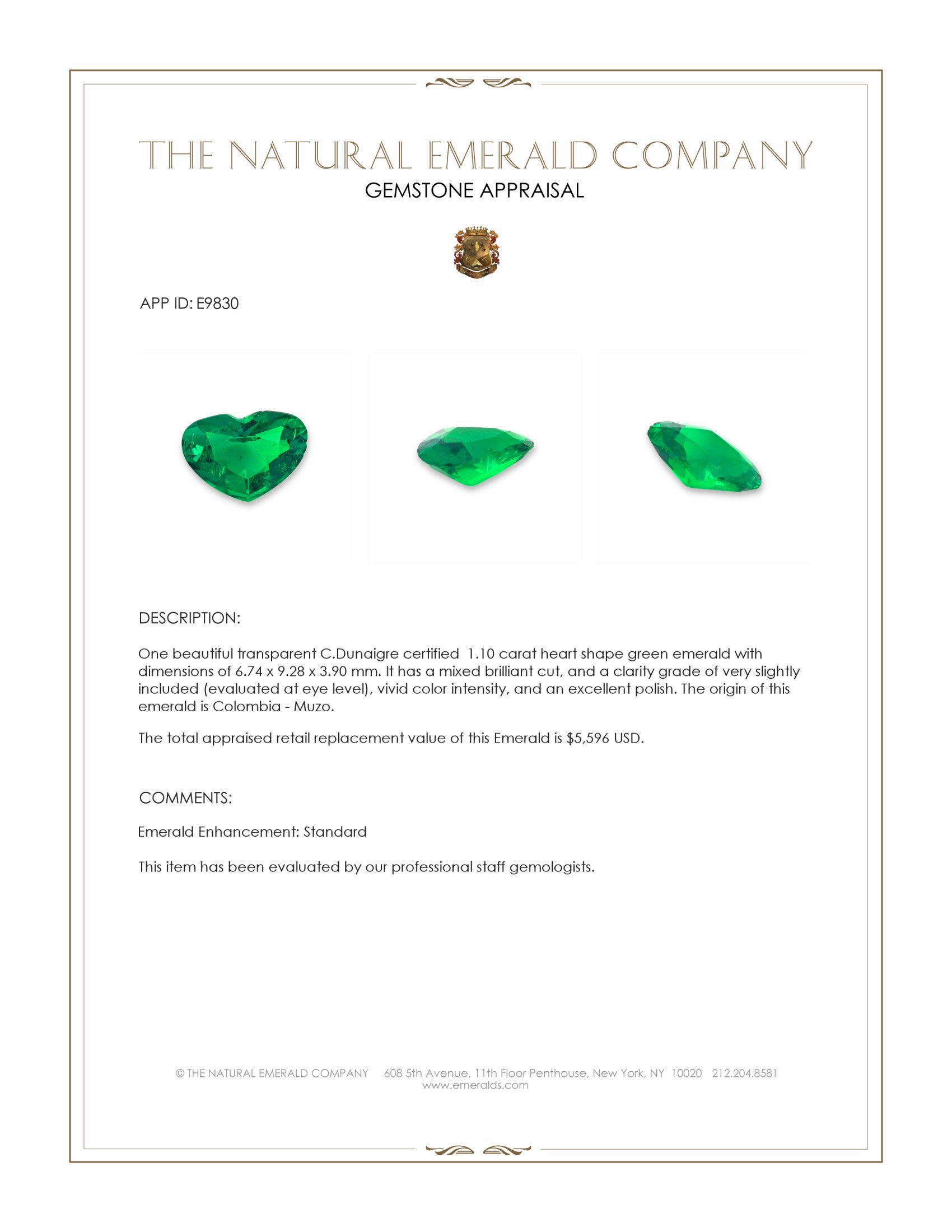 1.10 Ct. Emerald from Colombia - Muzo