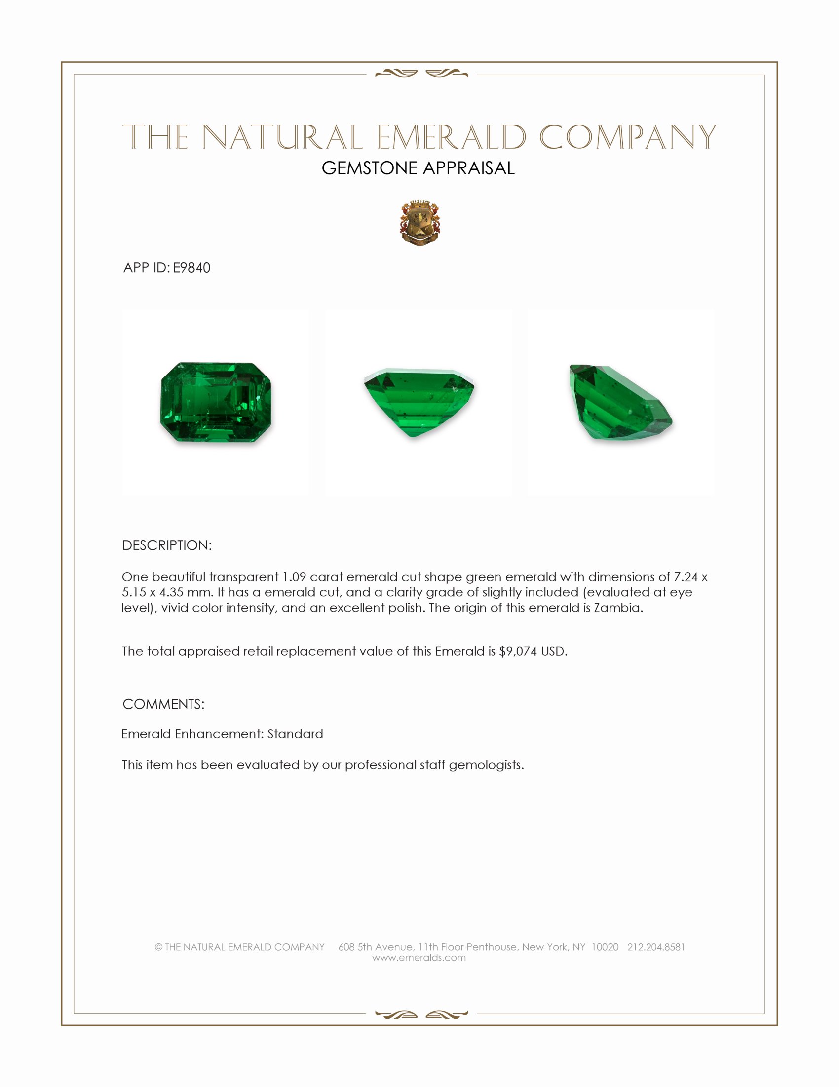 1.09 Ct. Emerald from Zambia