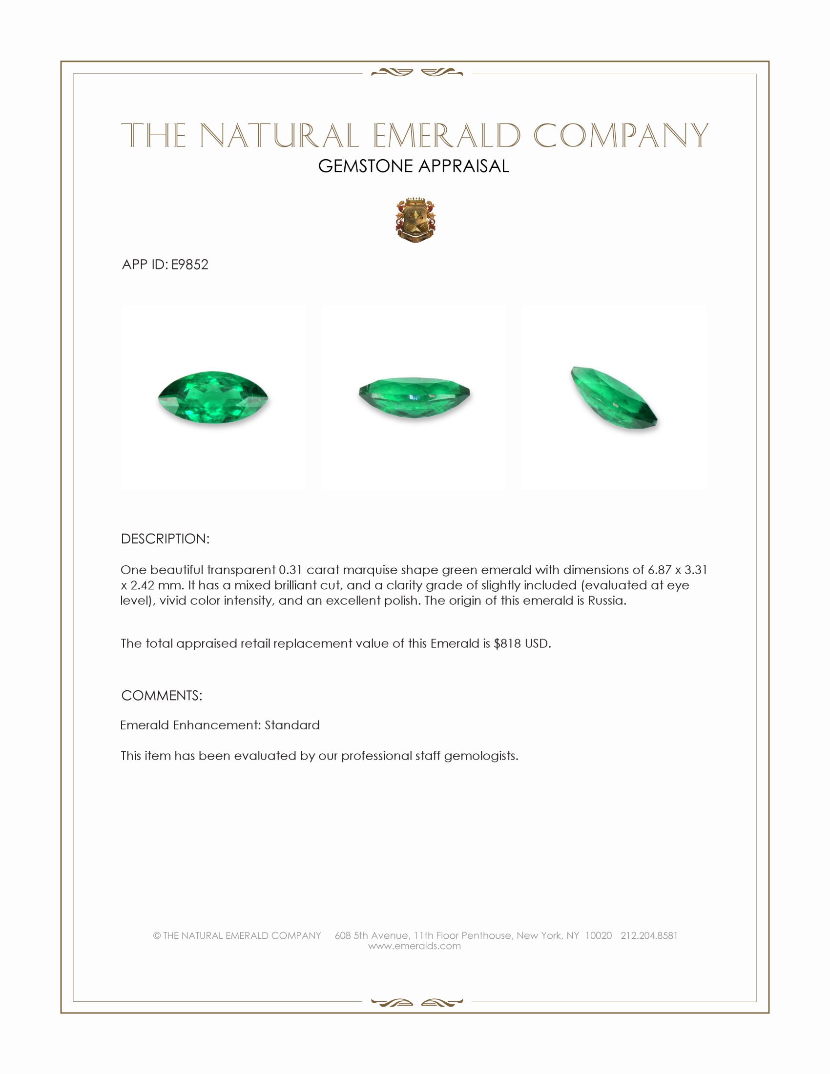 0.31 Ct. Emerald from Russia