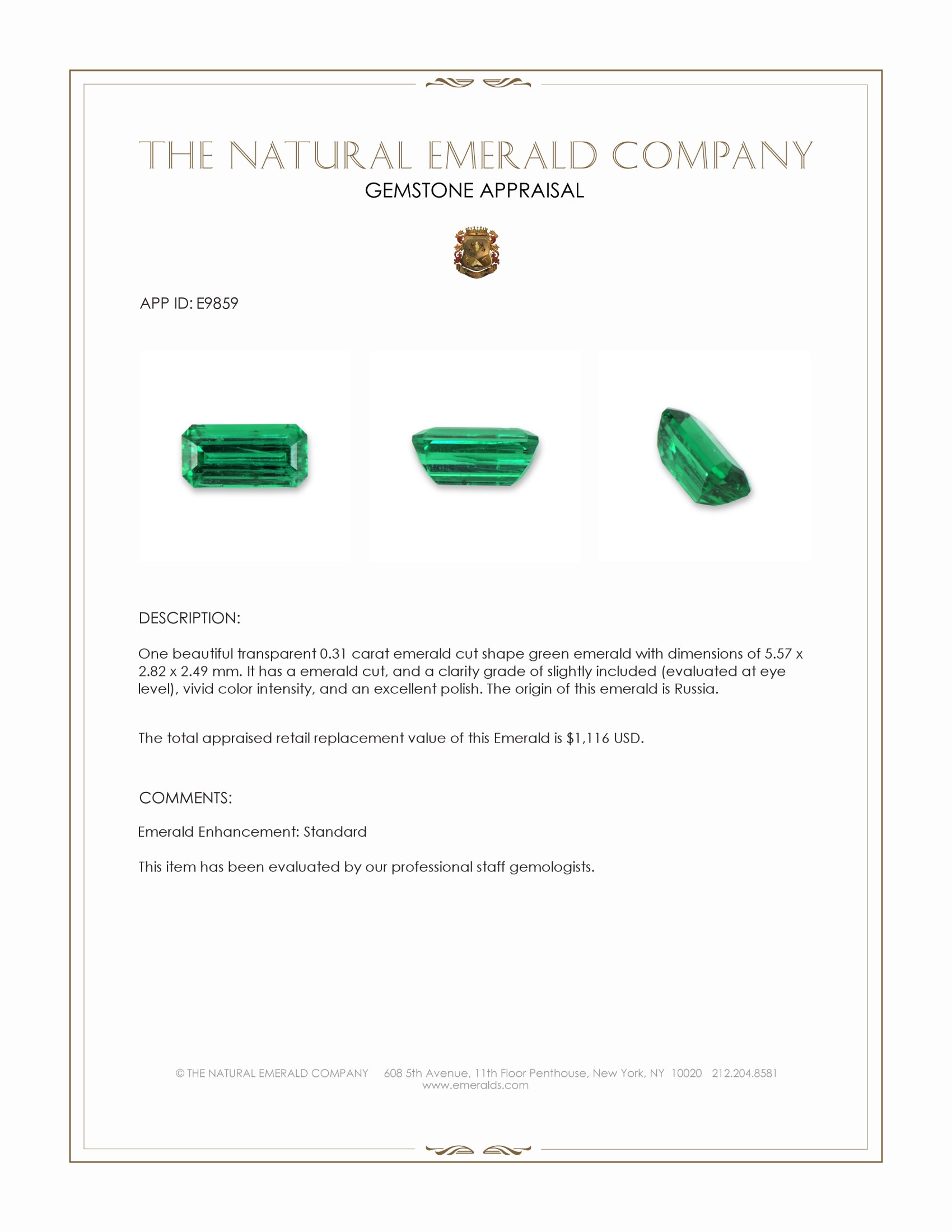 0.31 Ct. Emerald from Russia
