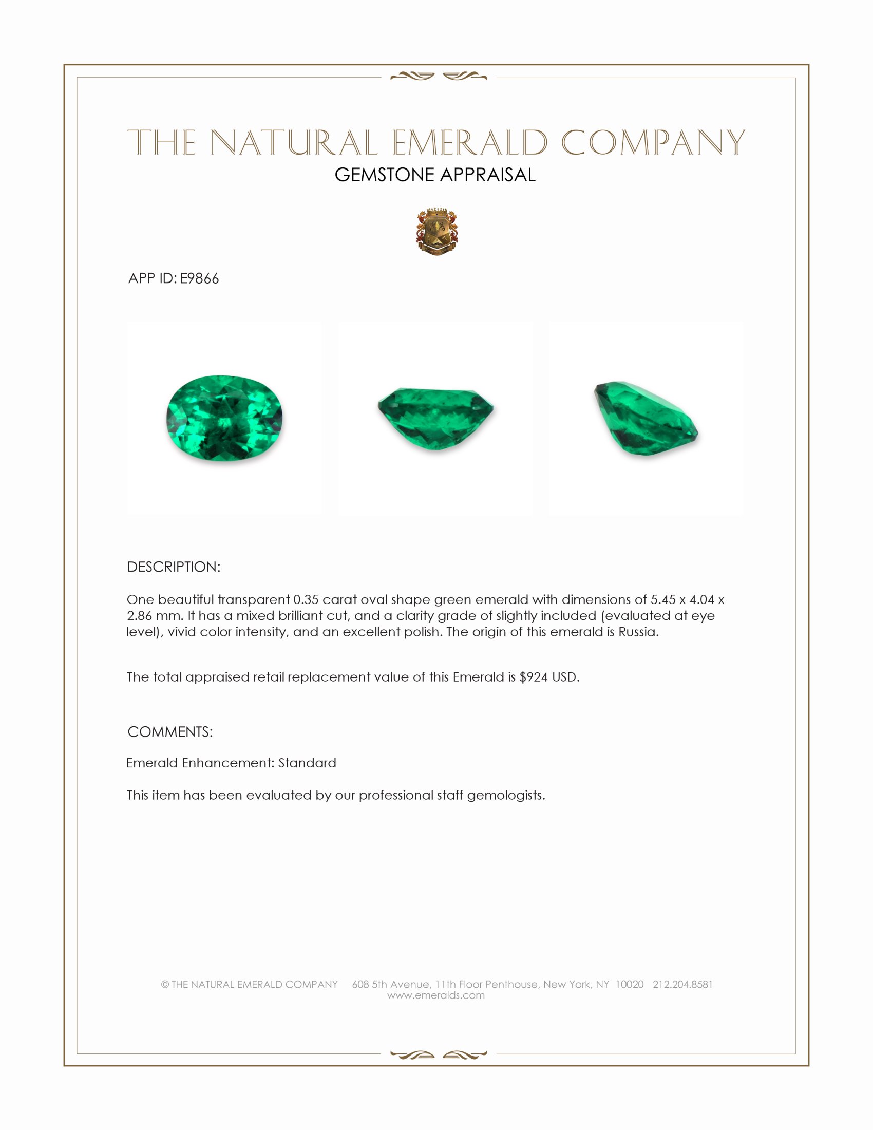 0.35 Ct. Emerald from Russia